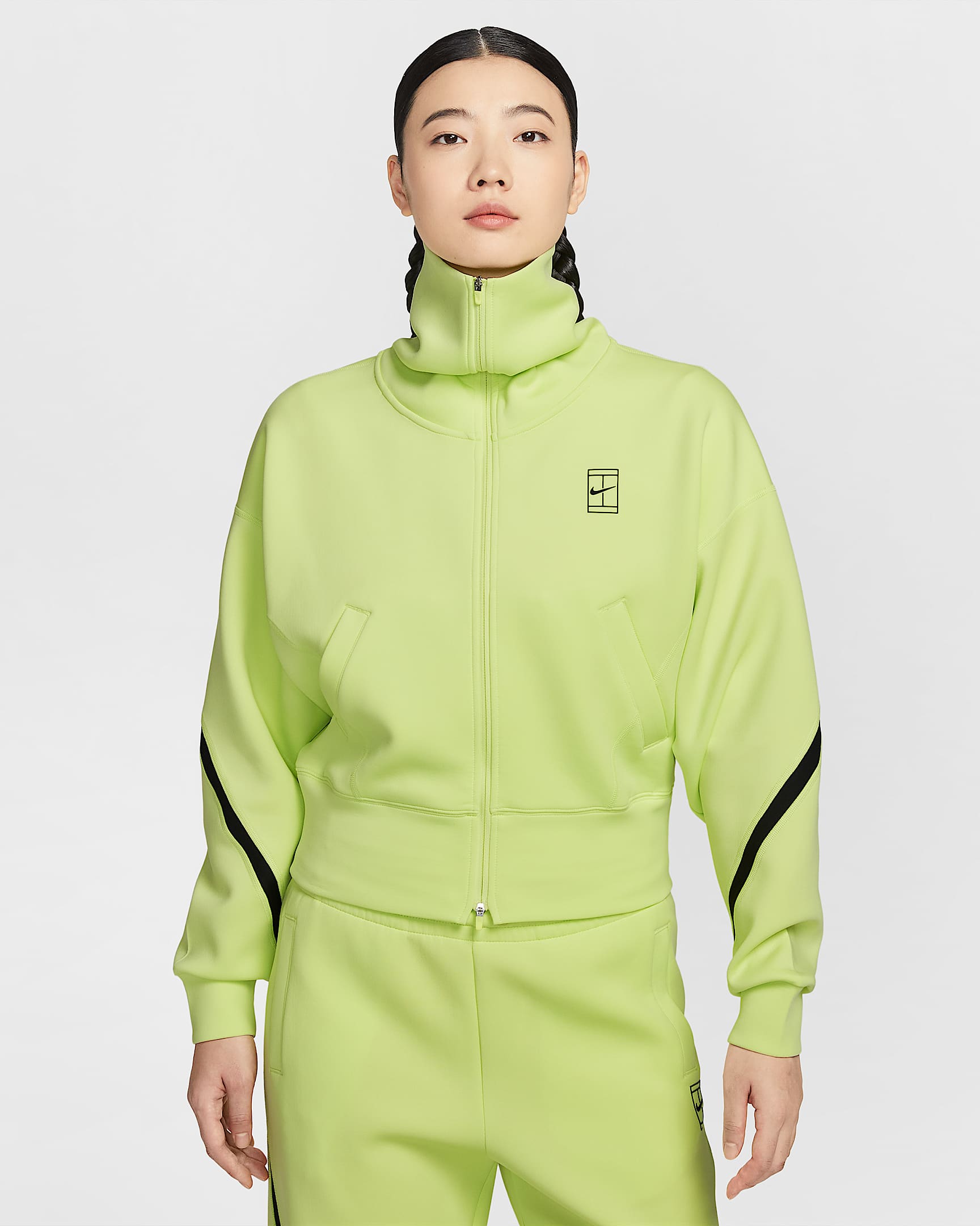 Nike Advantage Dri-FIT 女子速干全长拉链开襟网球夹克 - 浅柠檬黄/浅柠檬黄/黑