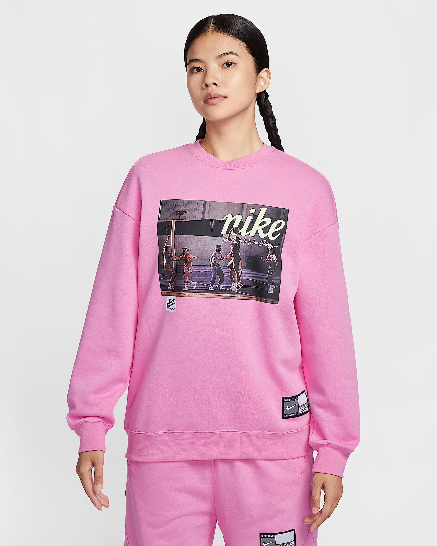 Nike Club Fleece 女子宽松薄绒圆领上衣 - 俏皮粉