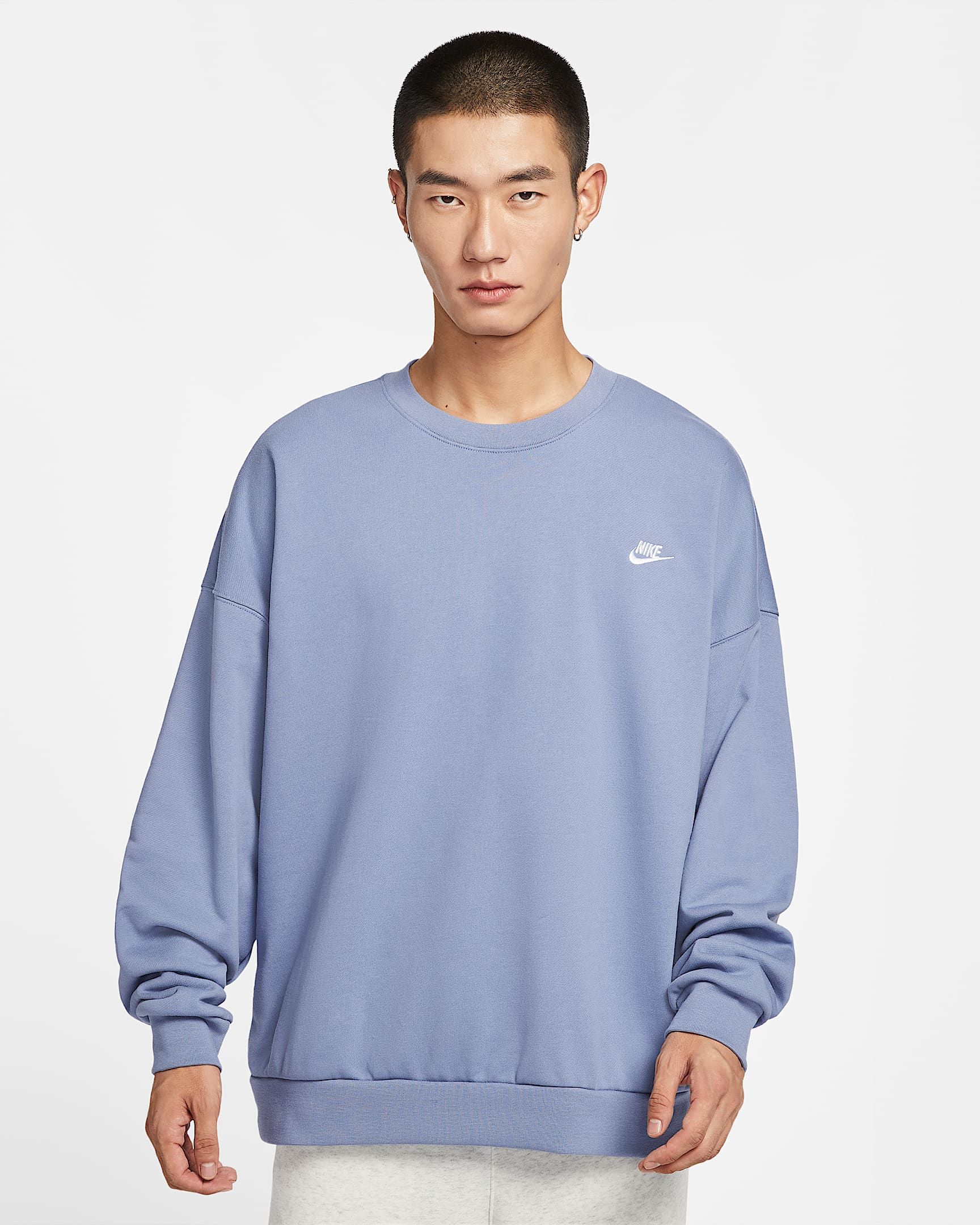 Nike Club Fleece 男子 Oversize 风法式毛圈圆领上衣 - 世界靛青/世界靛青/白色