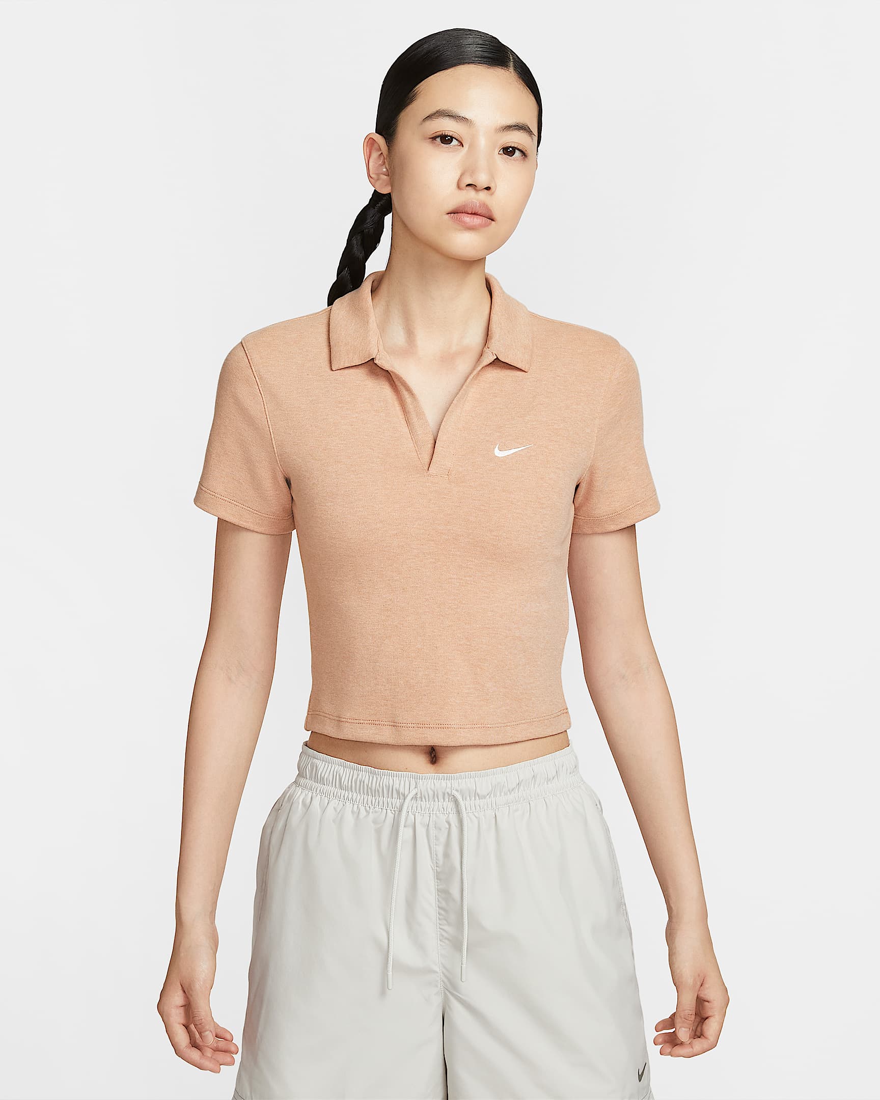 Nike Sportswear Essential 女子短袖翻领上衣 polos短T - 玫瑰金/调色/帆白