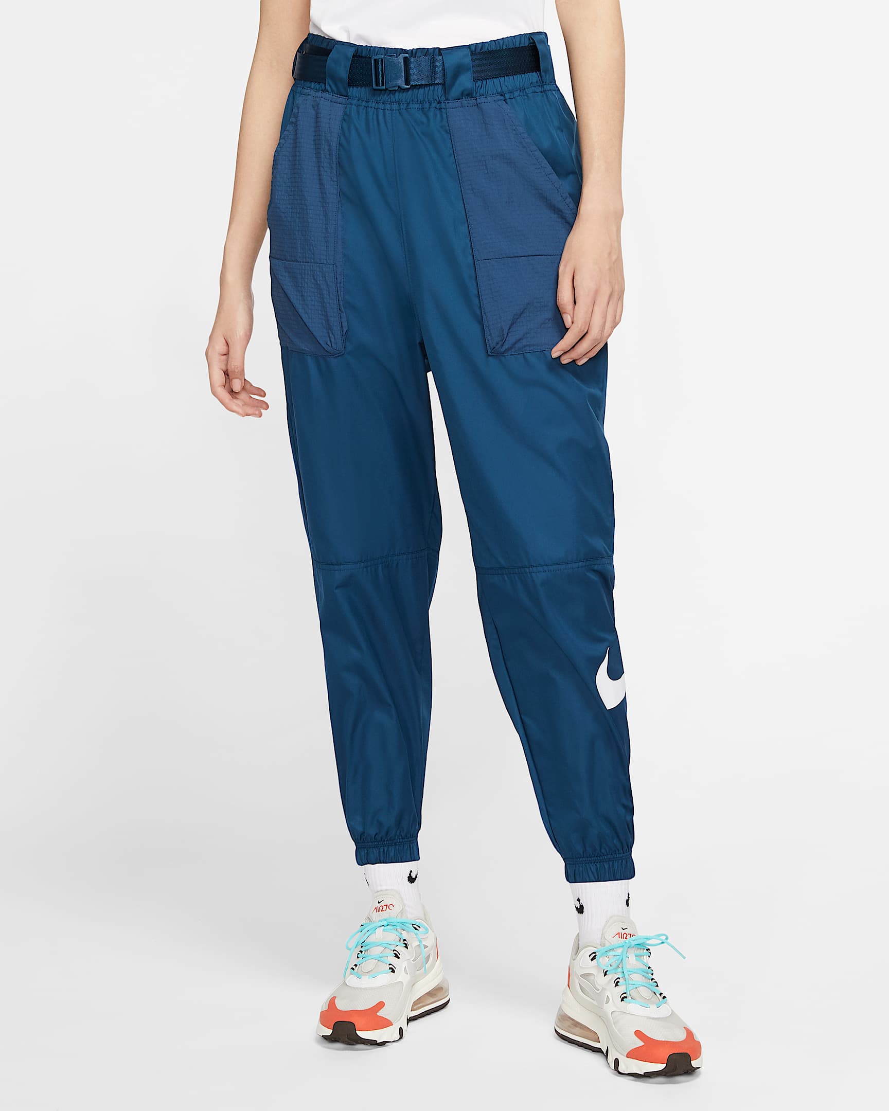 Nike Sportswear Swoosh 女子梭织长裤 - 缬草蓝/白色