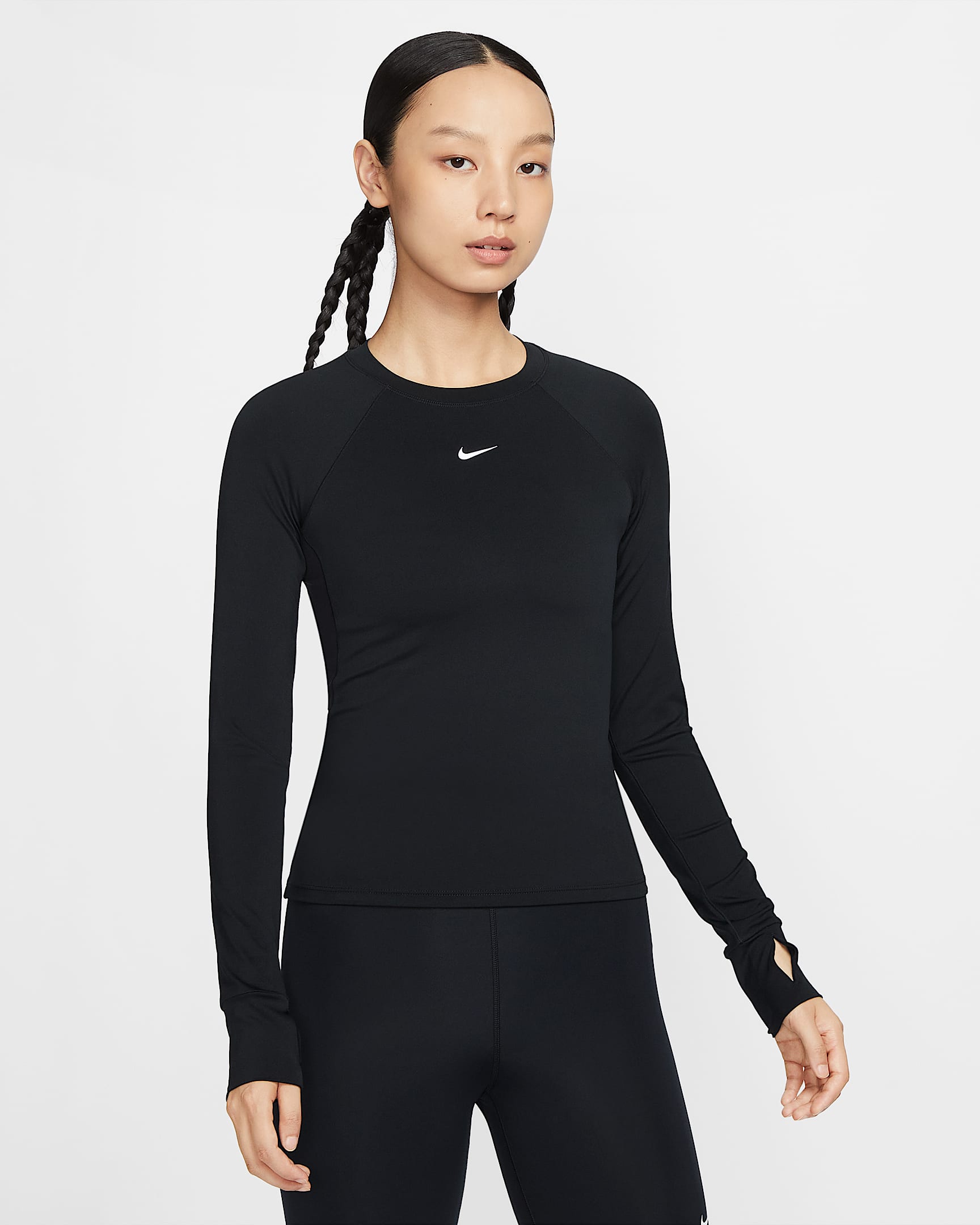 Nike Pro Dri-FIT 女子速干紧身训练长袖上衣 - 黑/白色