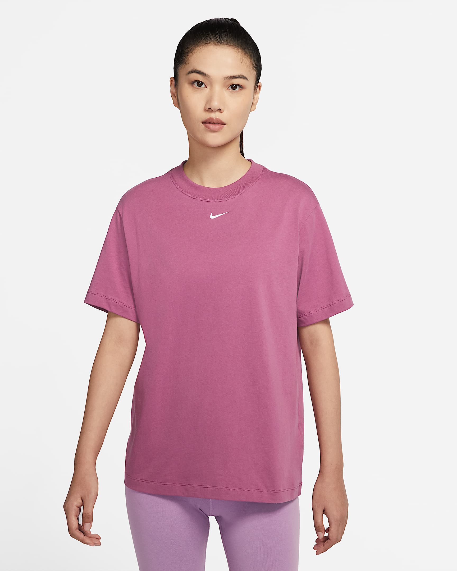 Nike Sportswear Essential 女子T恤 - 浅波尔多酒红色/白色