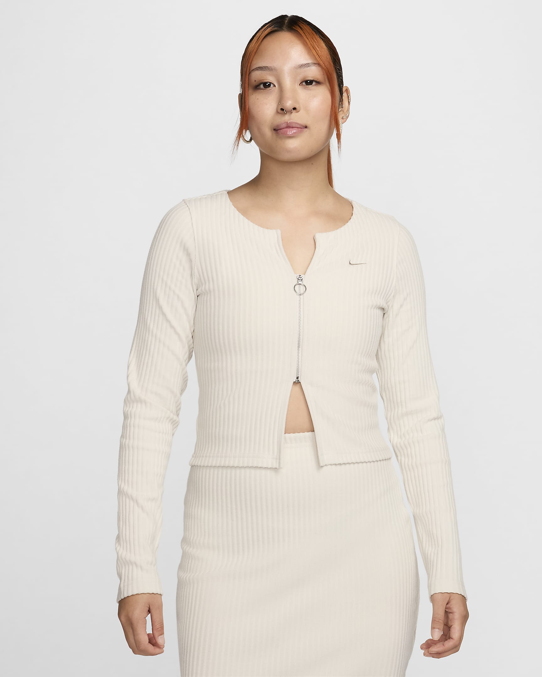 Nike Sportswear Chill Rib 女子修身拉链开襟开衫 - 浅土褐/浅土褐