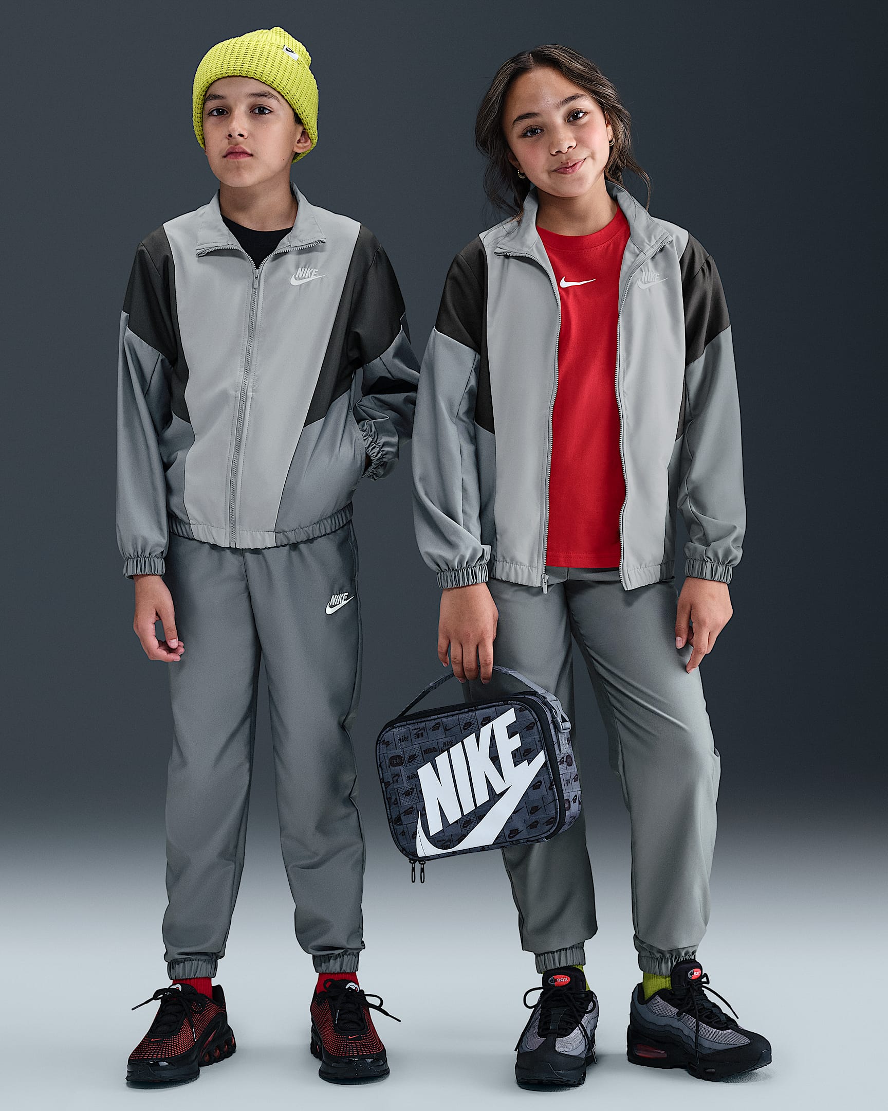 Nike Sportswear 大童梭织夹克和长裤运动套装 - 烟灰/浅烟灰/煤黑/白色