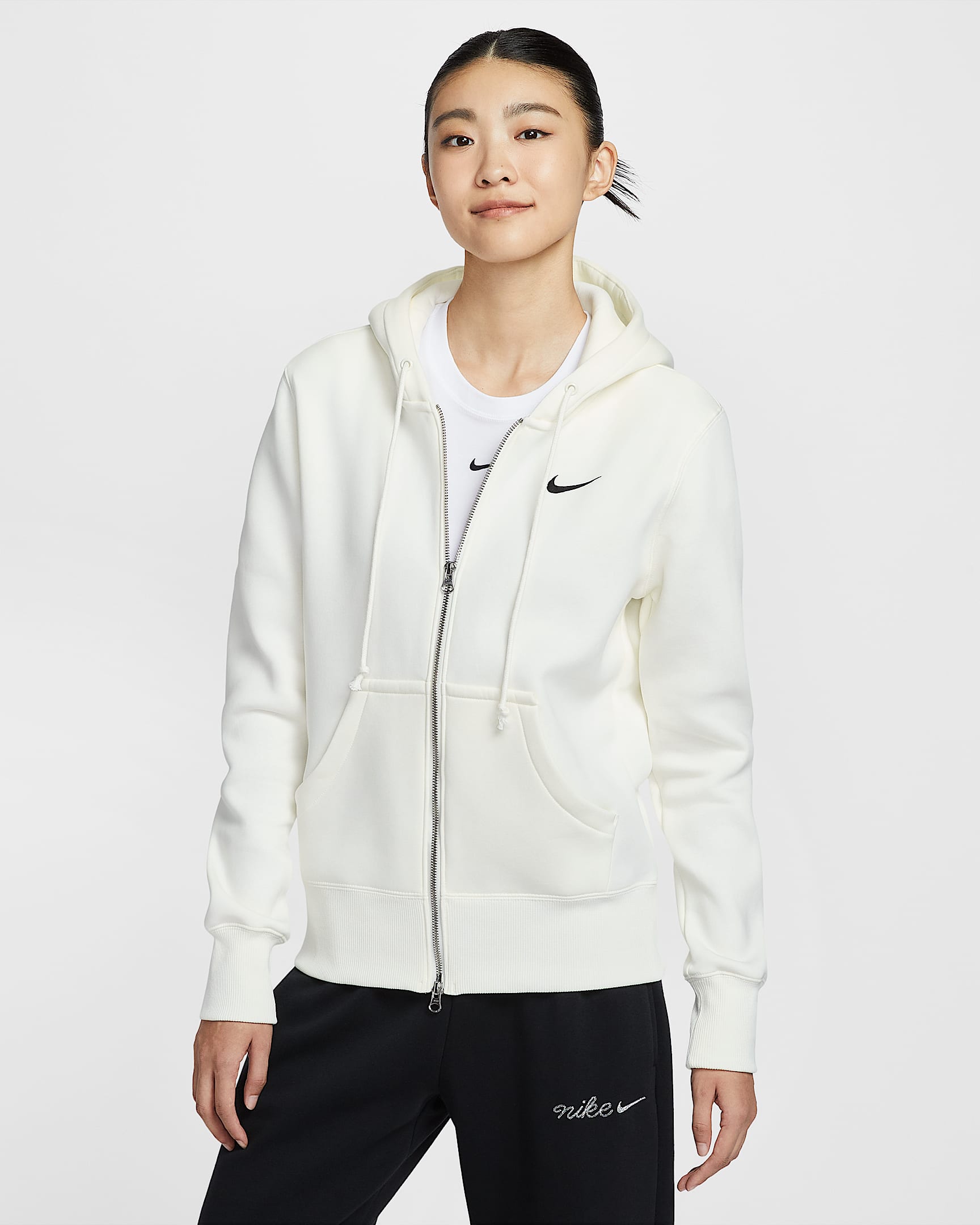 Nike Sportswear Phoenix Fleece 女子全长拉链开襟加绒连帽衫 - 帆白/黑
