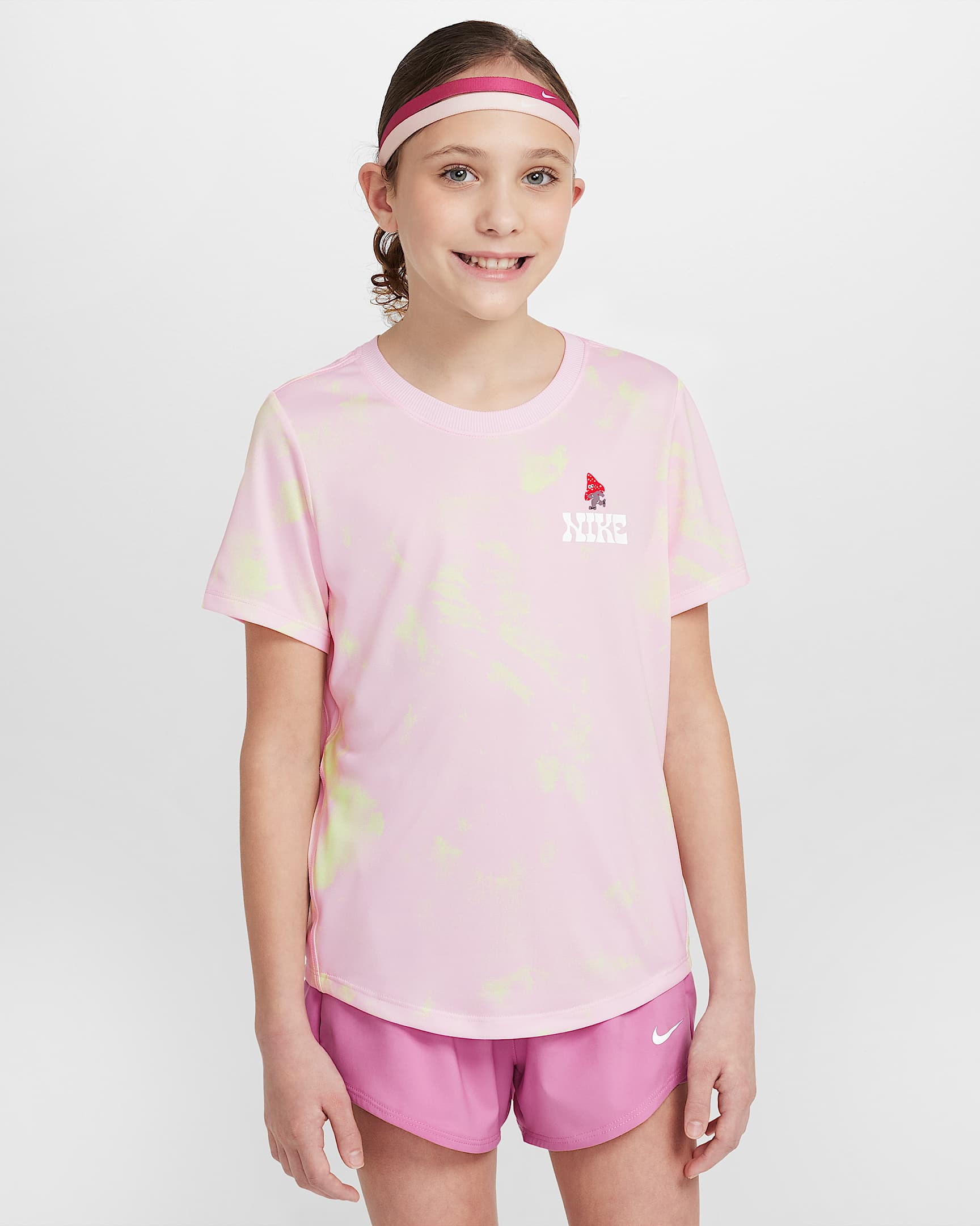 Nike One Fitted Dri-FIT 大童(女孩)速干短袖上衣 - 泡沫粉