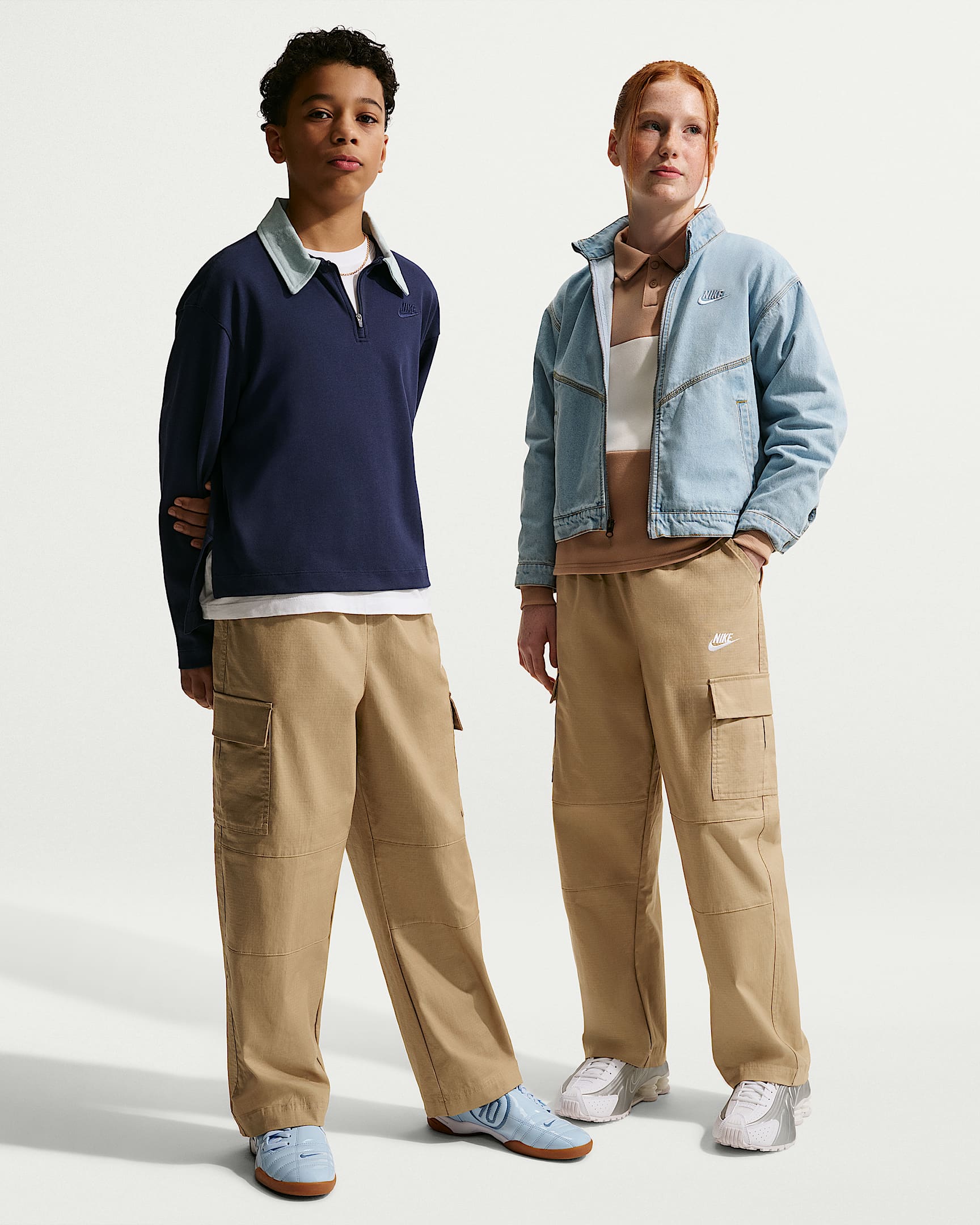 Nike Sportswear Club 大童梭织工装长裤 - 杏茶色/白色