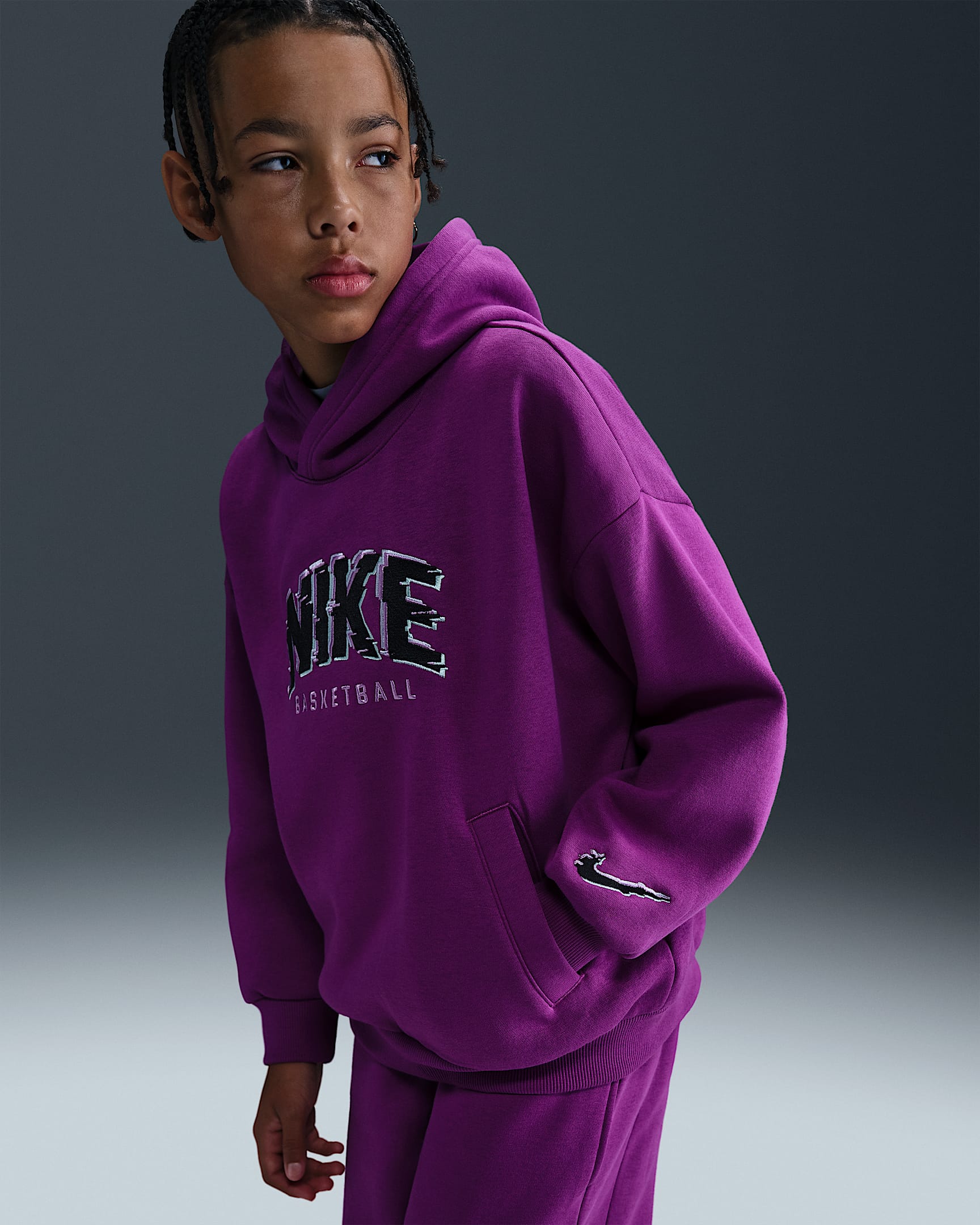 Nike Culture of Basketball 大童加绒套头连帽衫 - 浆果红/黑