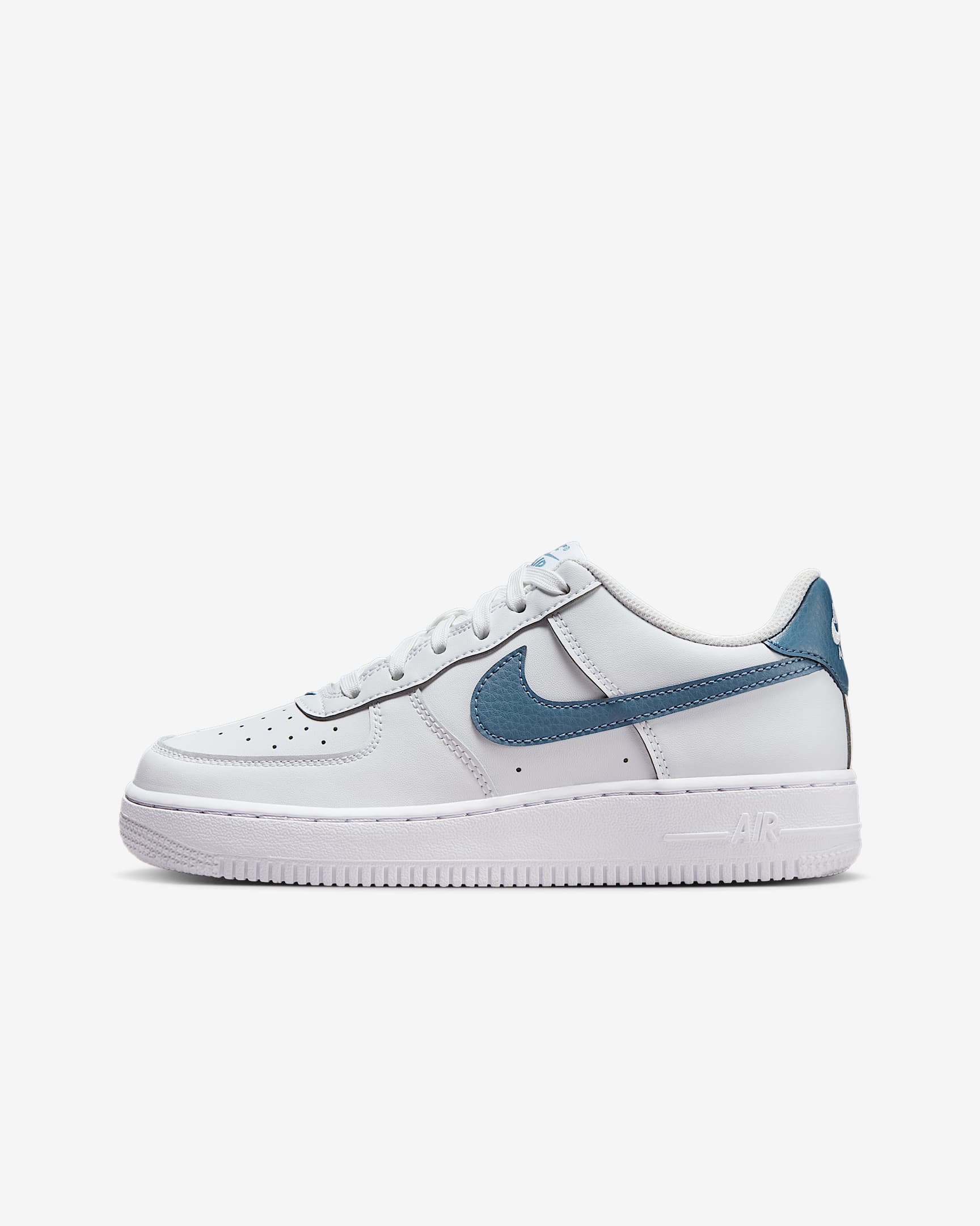 Nike Air Force 1 大童空军一号运动鞋板鞋 - 白色/金属银/雷雨蓝