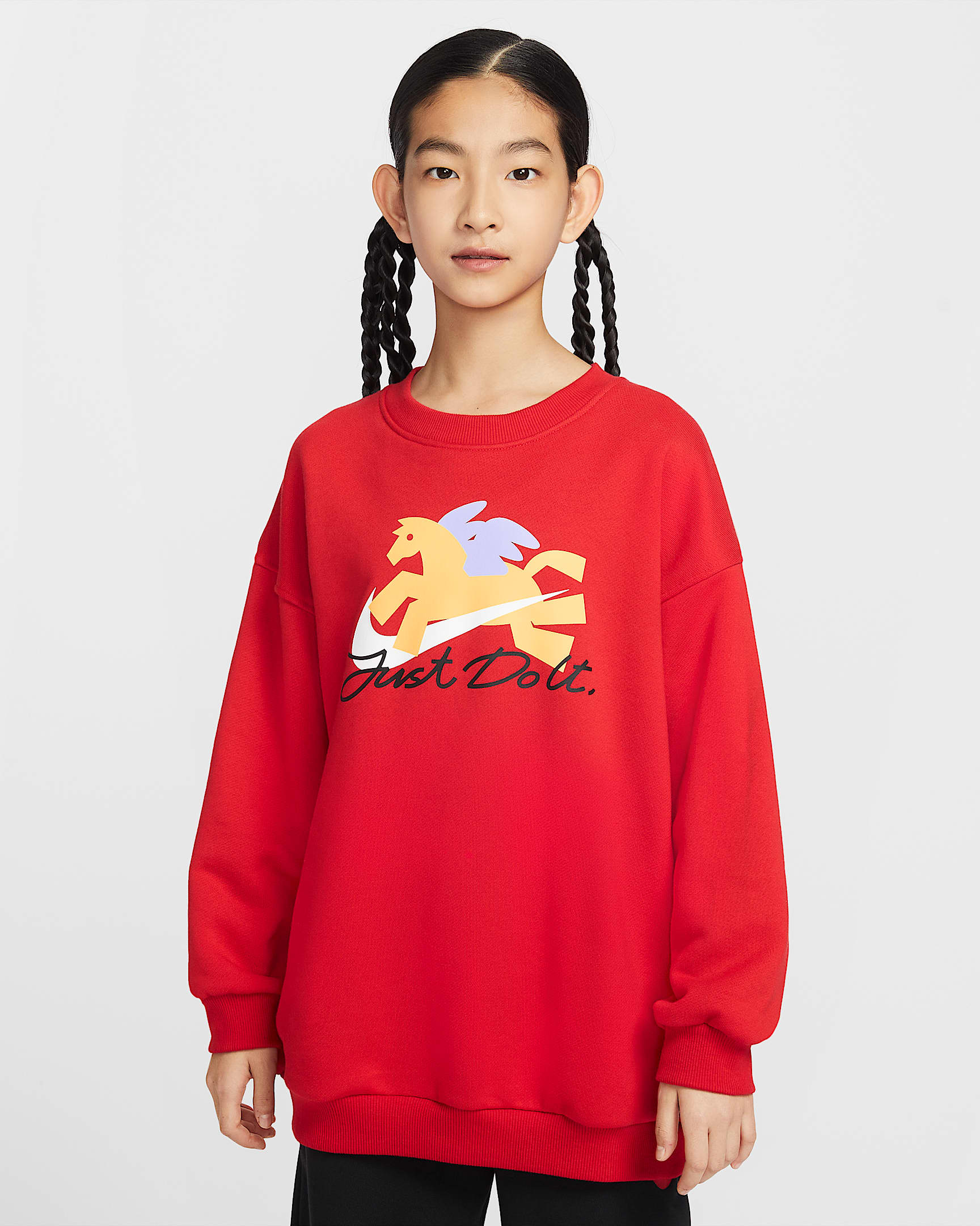 Nike Sportswear Club 马年限定脱缰系列新年款大童 Oversize 风圆领运动衫 - 大学红