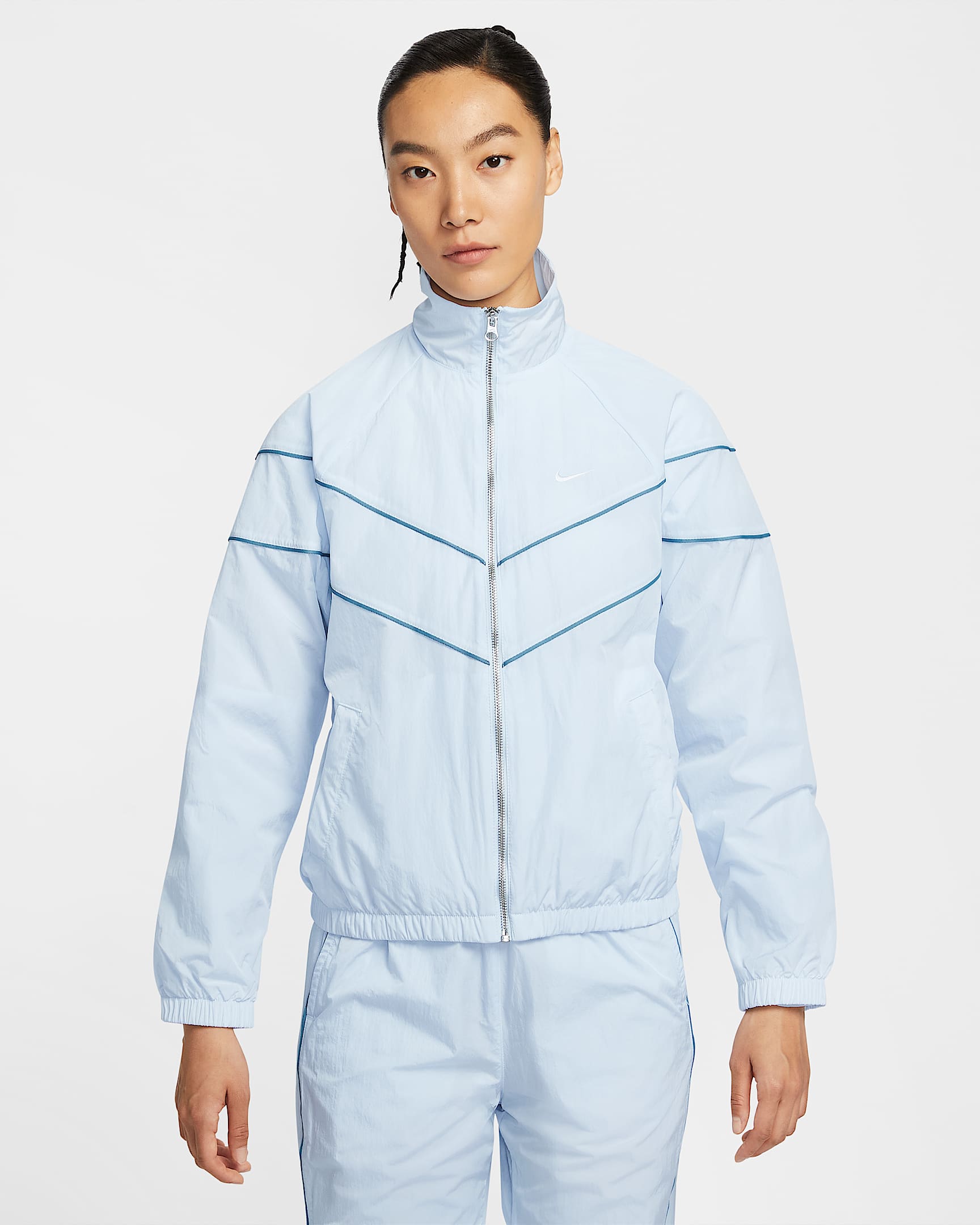 Nike Windrunner 风行者系列郑钦文同款女子宽松防晒梭织全长拉链开襟夹克 - 紫蓝/烟灰蓝/白色