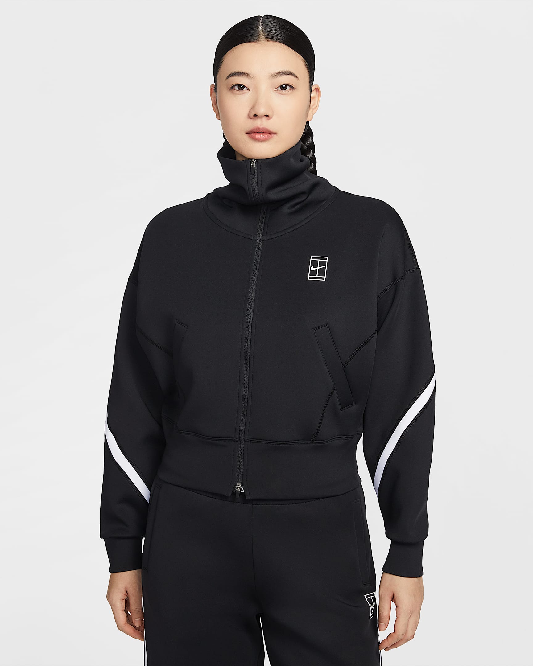 Nike Advantage Dri-FIT 女子速干全长拉链开襟网球夹克 - 黑/白色