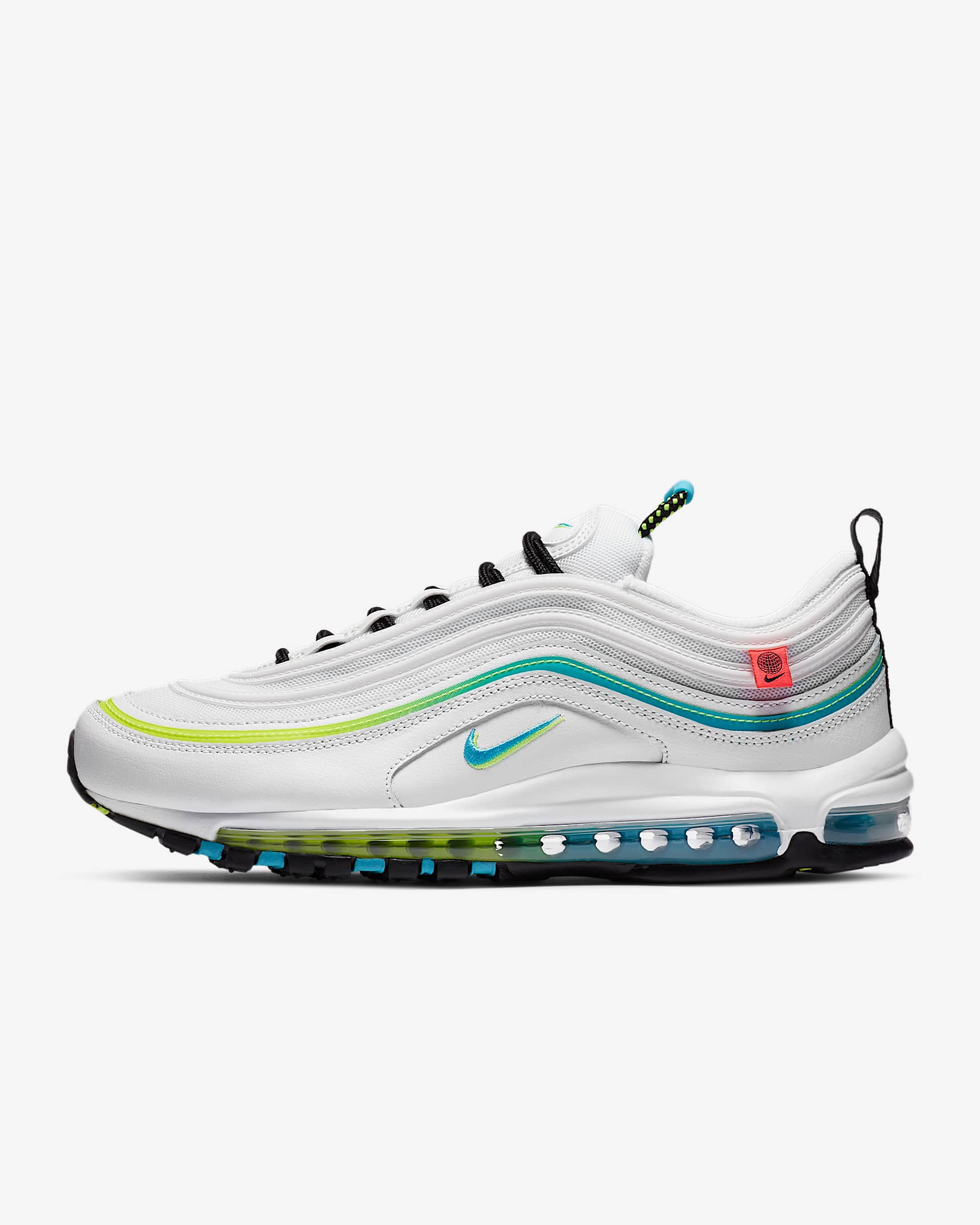 Nike Air Max 97 WW 男子运动鞋 - 白色/荧光黄/黑/怒火蓝