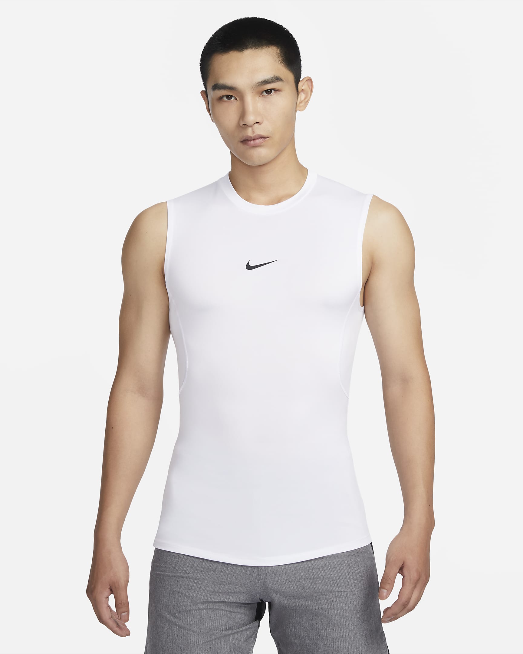 Nike Pro Dri-FIT 男子透气速干紧身无袖训练上衣 - 白色/黑