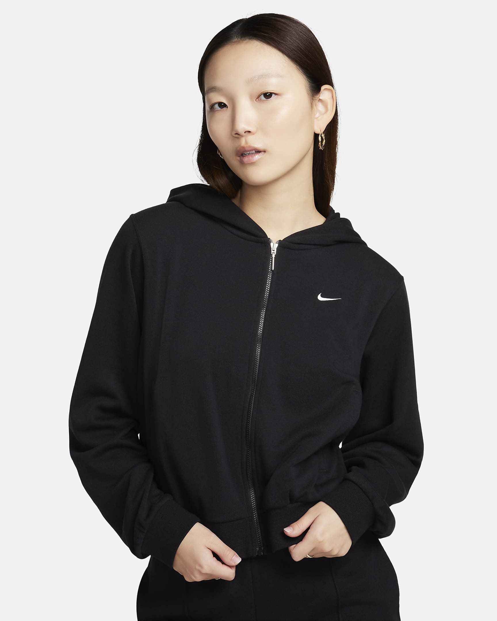 Nike Sportswear Chill Terry 女子宽松全长拉链开襟法式毛圈连帽衫 - 黑/帆白