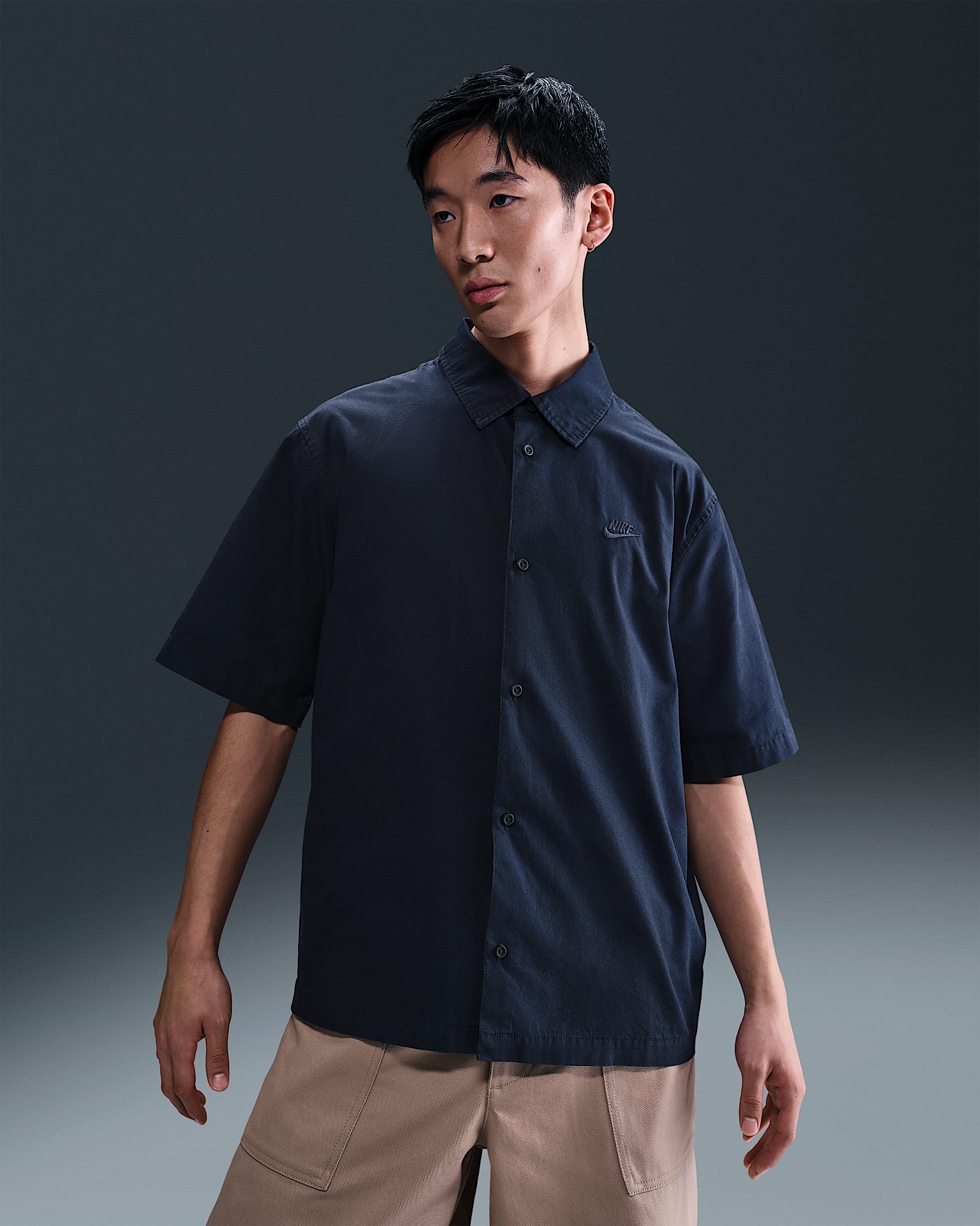 Nike Club 男子短袖纽扣衬衫 - 黑曜石色/黑曜石色