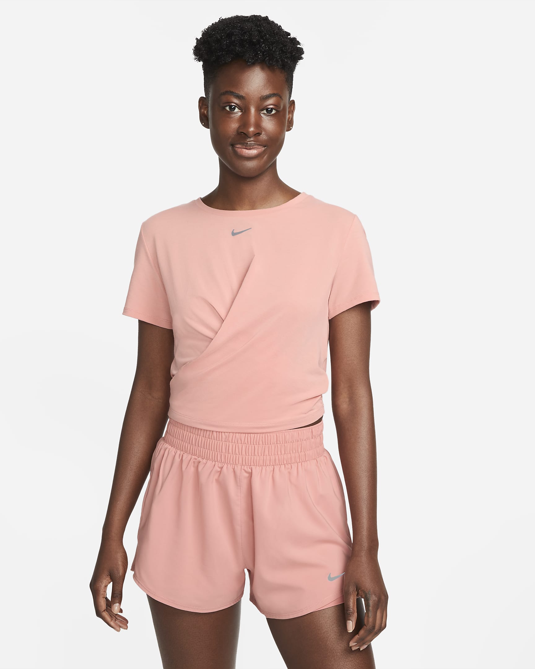 Nike Dri-FIT One Luxe 女子速干扭结式短袖上衣 - 星尘红