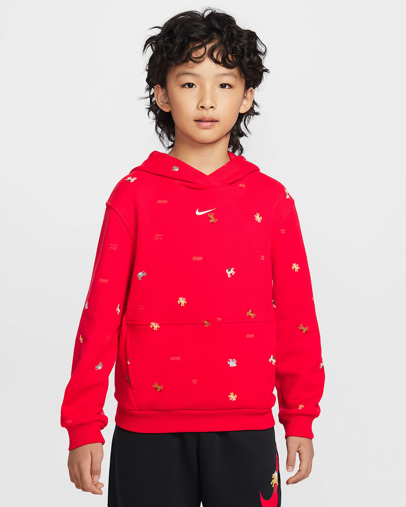Nike Sportswear Club Fleece 马年限定脱缰系列新年款大童套头连帽衫 - 大学红