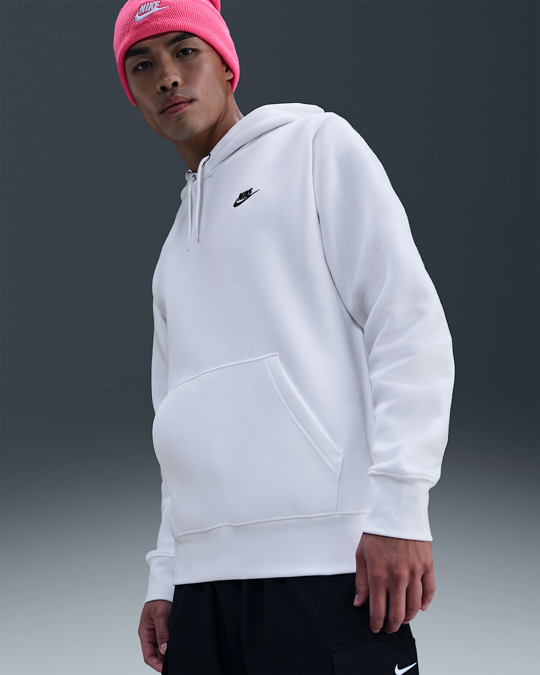 Nike Club 男子加绒套头连帽衫 - 白色/白色/黑