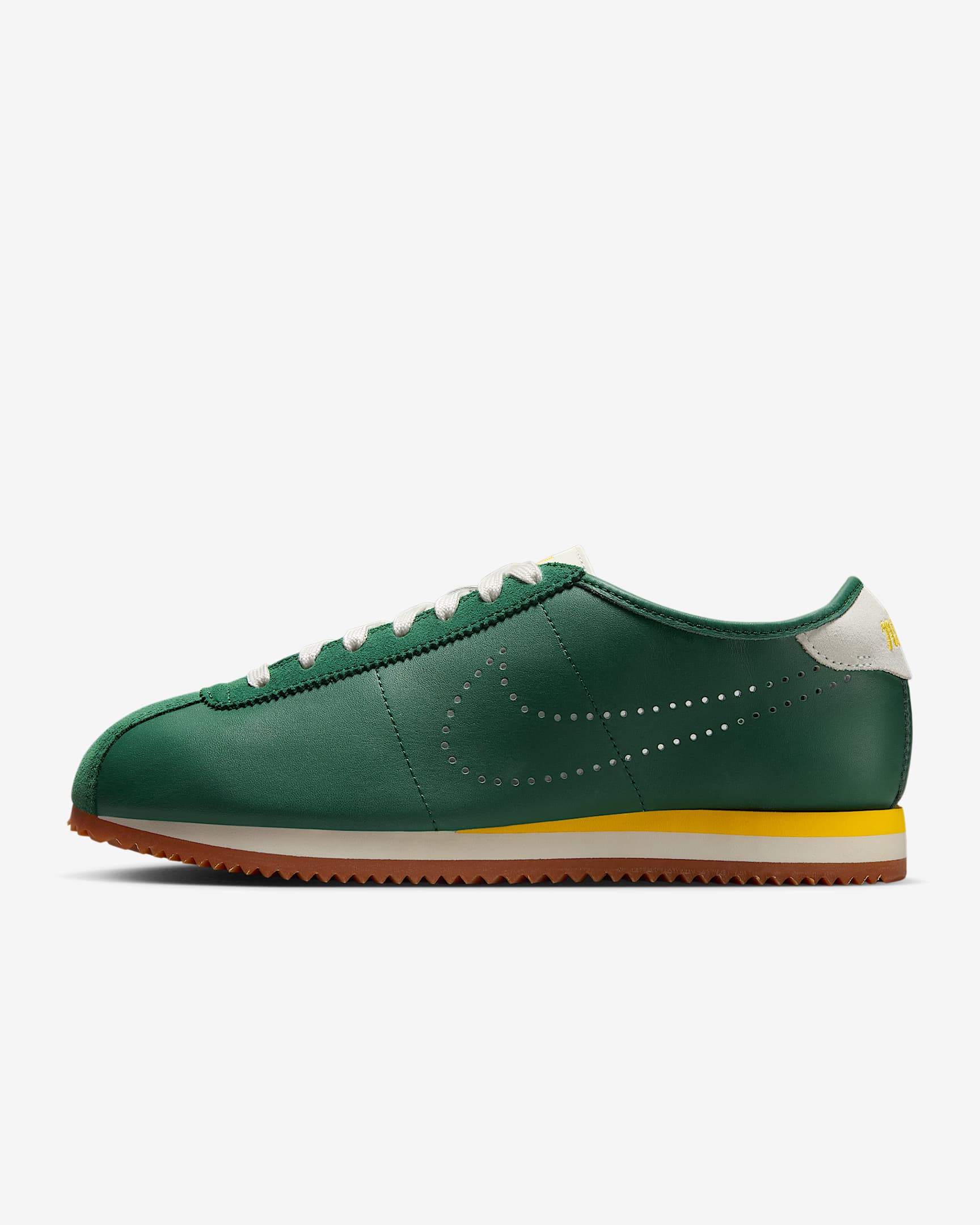 Nike Cortez Leather 女子运动鞋 - 峡谷绿/帆白/橡皮中褐/阿马里洛黄