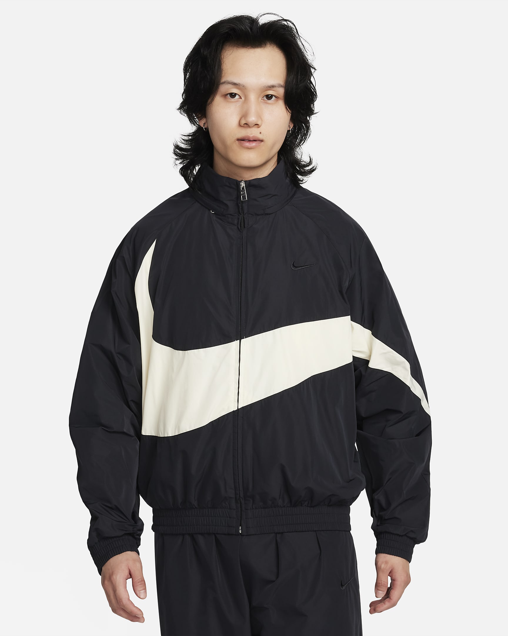 Nike Swoosh 男子梭织夹克 - 黑/椰奶色/黑