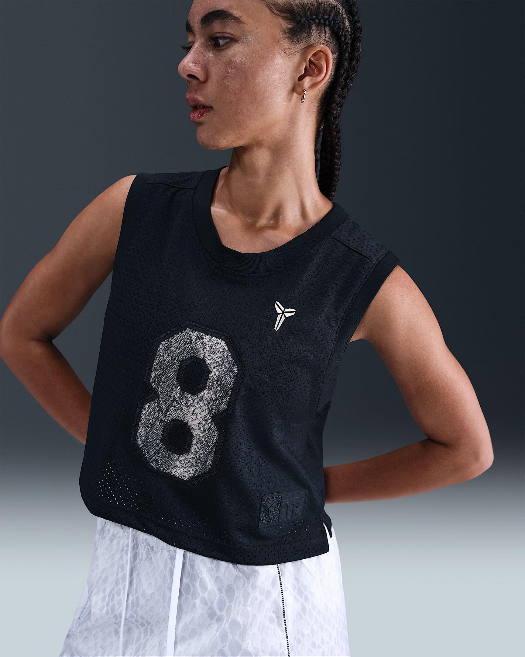 Kobe 科比女子速干短款球衣 - 黑/沙堆白