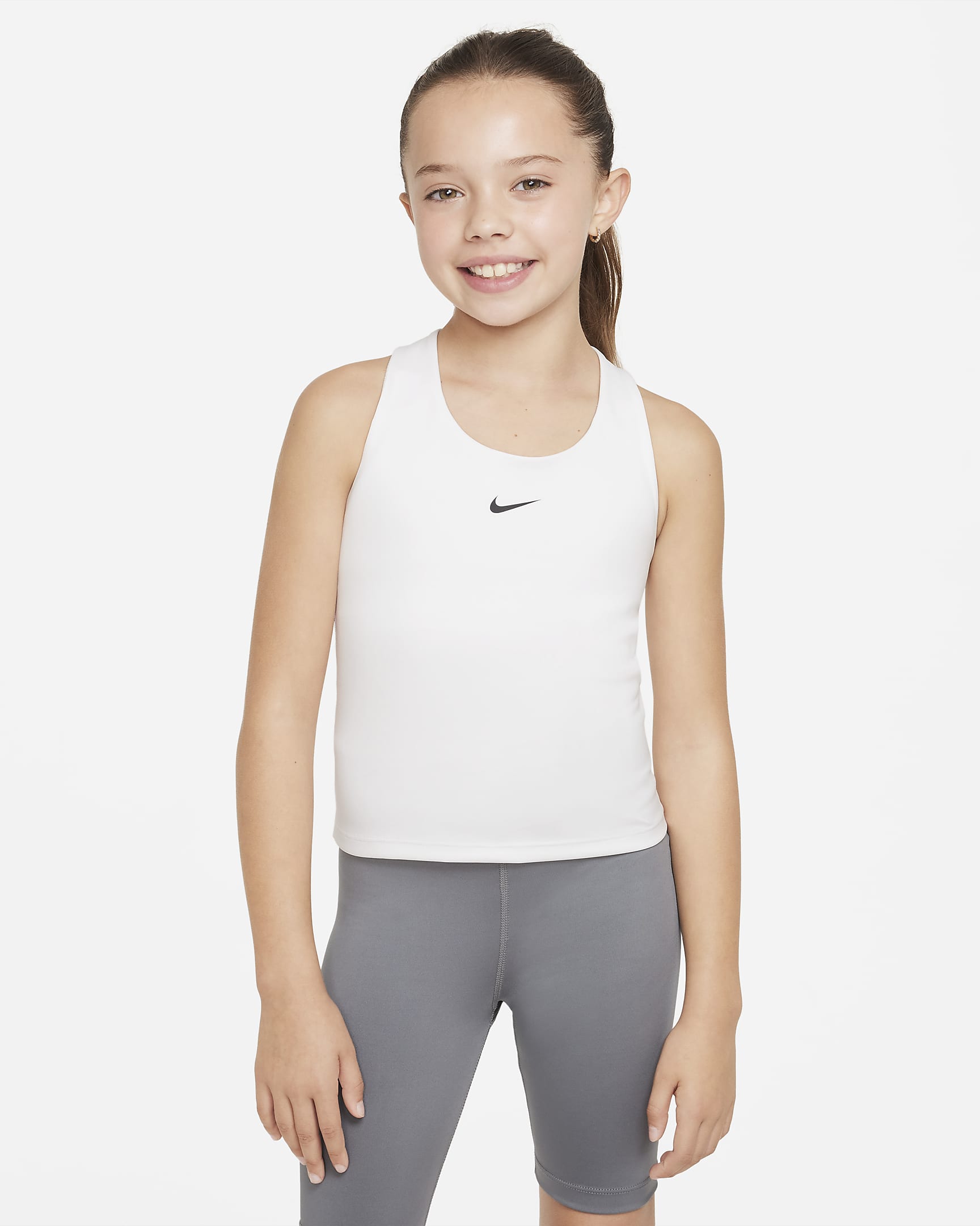 Nike Swoosh 大童(女孩)透气速干运动内衣式背心 - 白色/黑