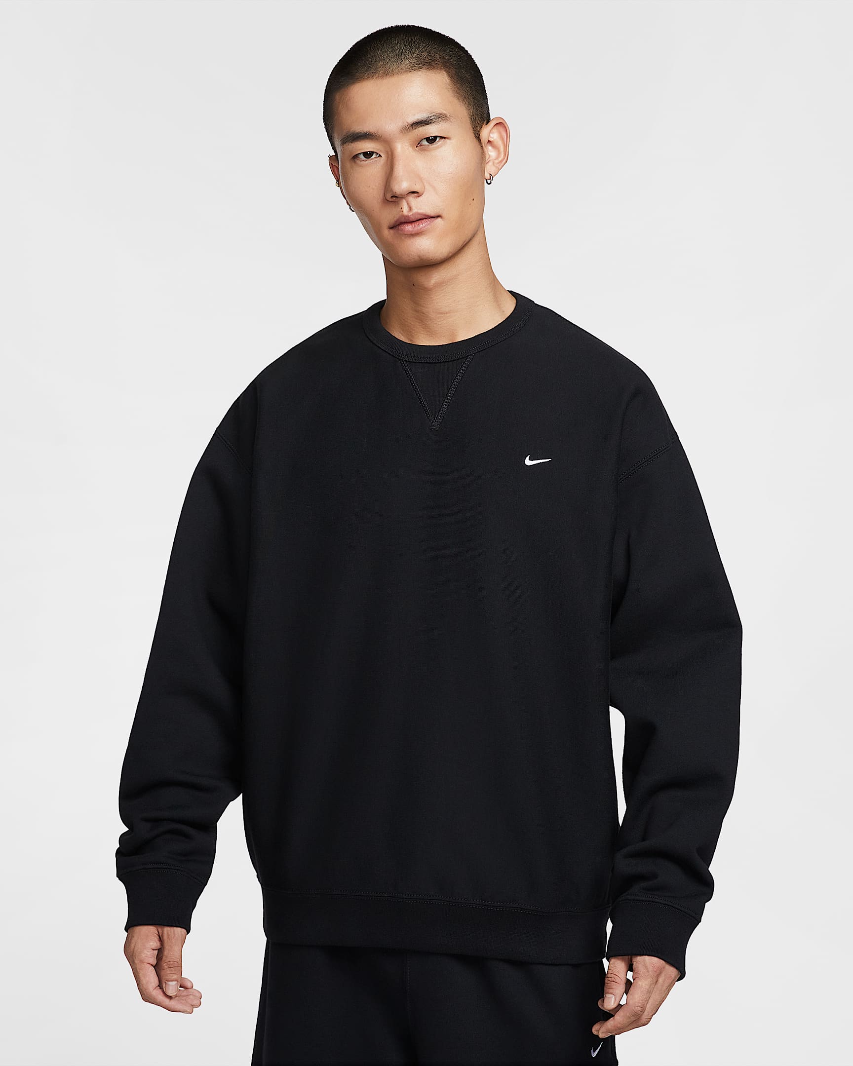 Nike Solo Swoosh 男子加绒圆领上衣 - 黑/白色