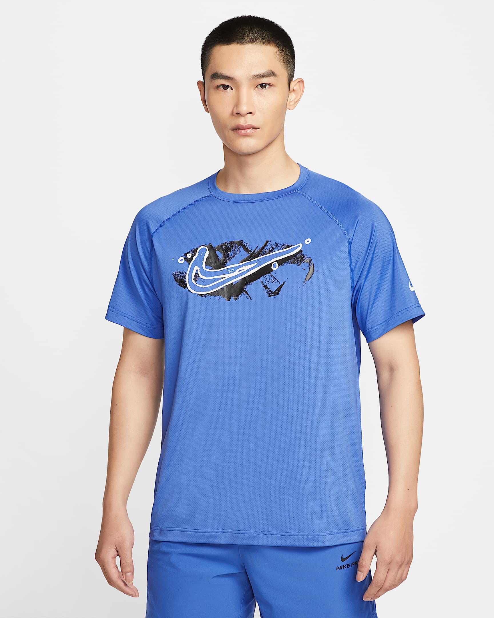 Nike Ready Dri-FIT 男子速干短袖训练上衣 - 彗星蓝/白色