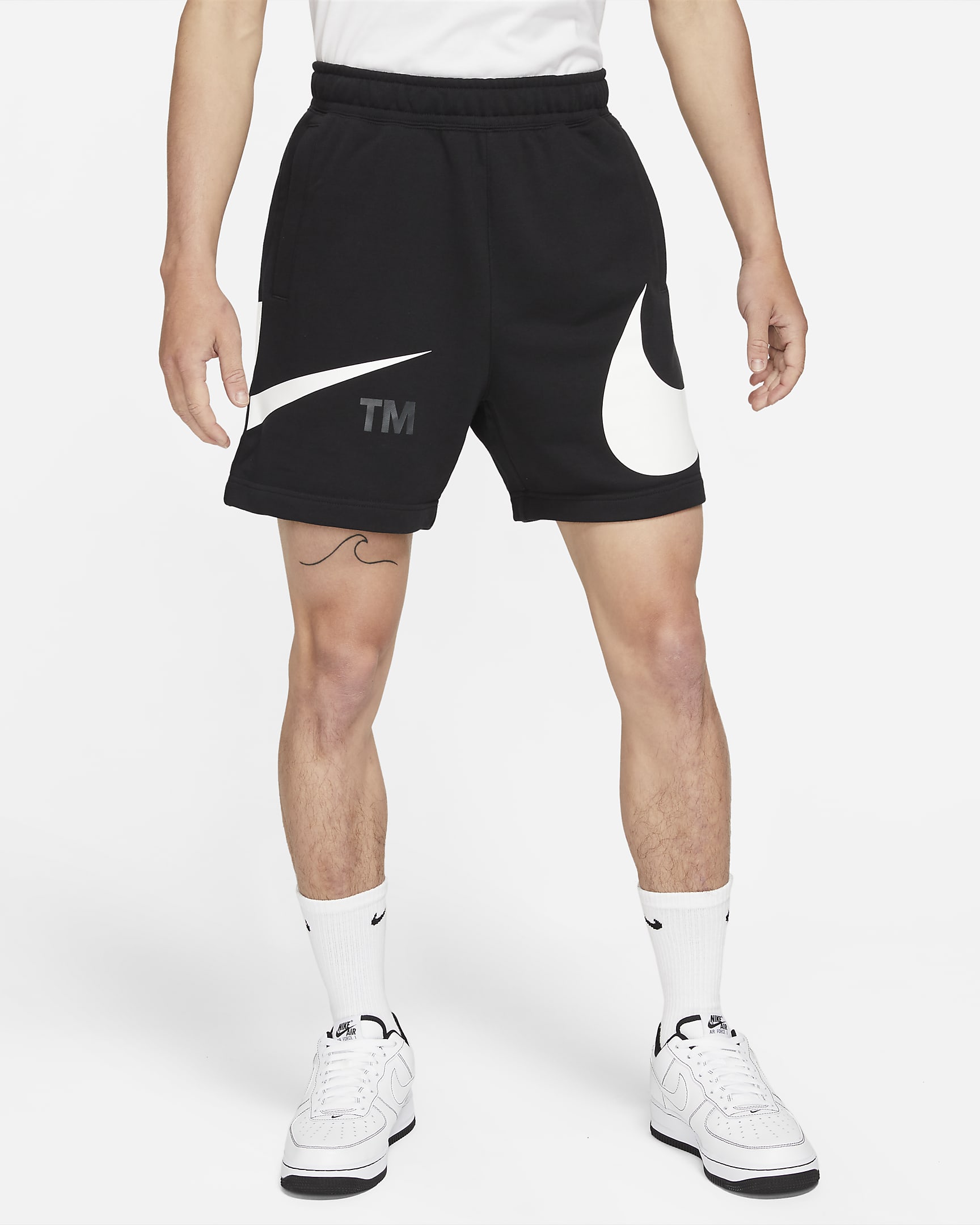 Nike Sportswear Swoosh 男子法式毛圈短裤 - 黑/白色