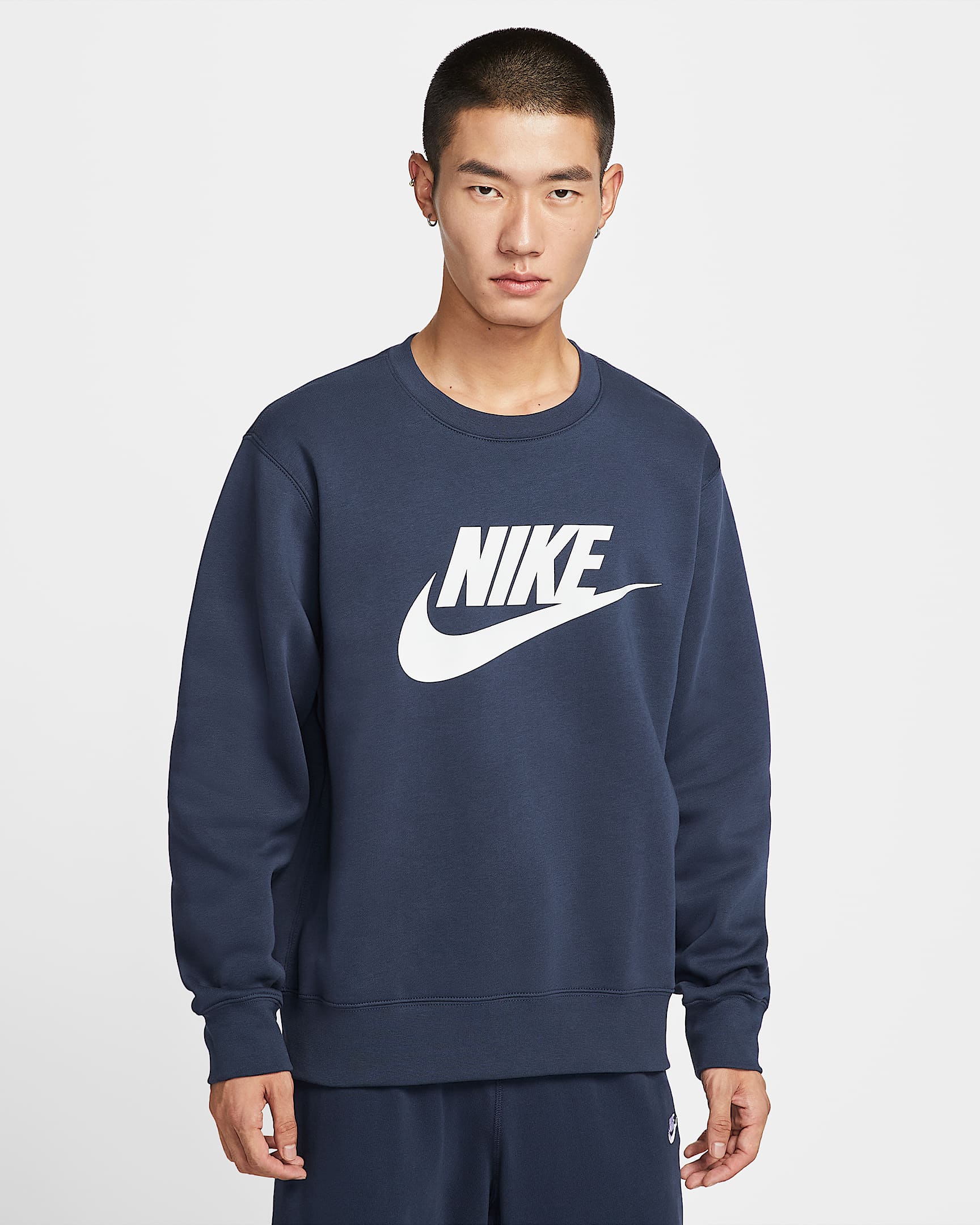 Nike Sportswear Club 男子印花加绒圆领上衣 - 黑曜石色/白色