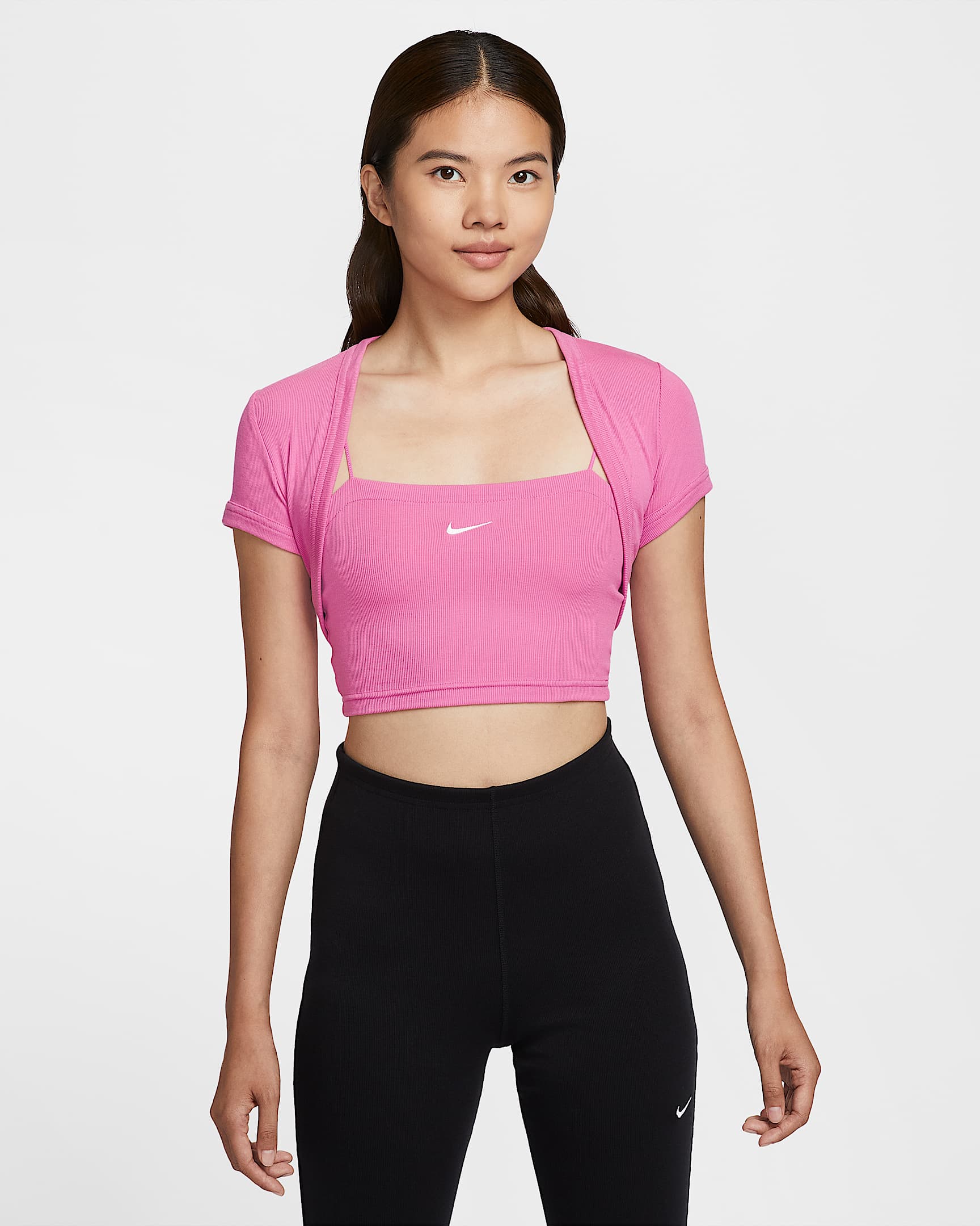 Nike Sportswear Chill Knit 女子紧身短款细罗纹三合一两件套上衣 - 俏皮粉/帆白