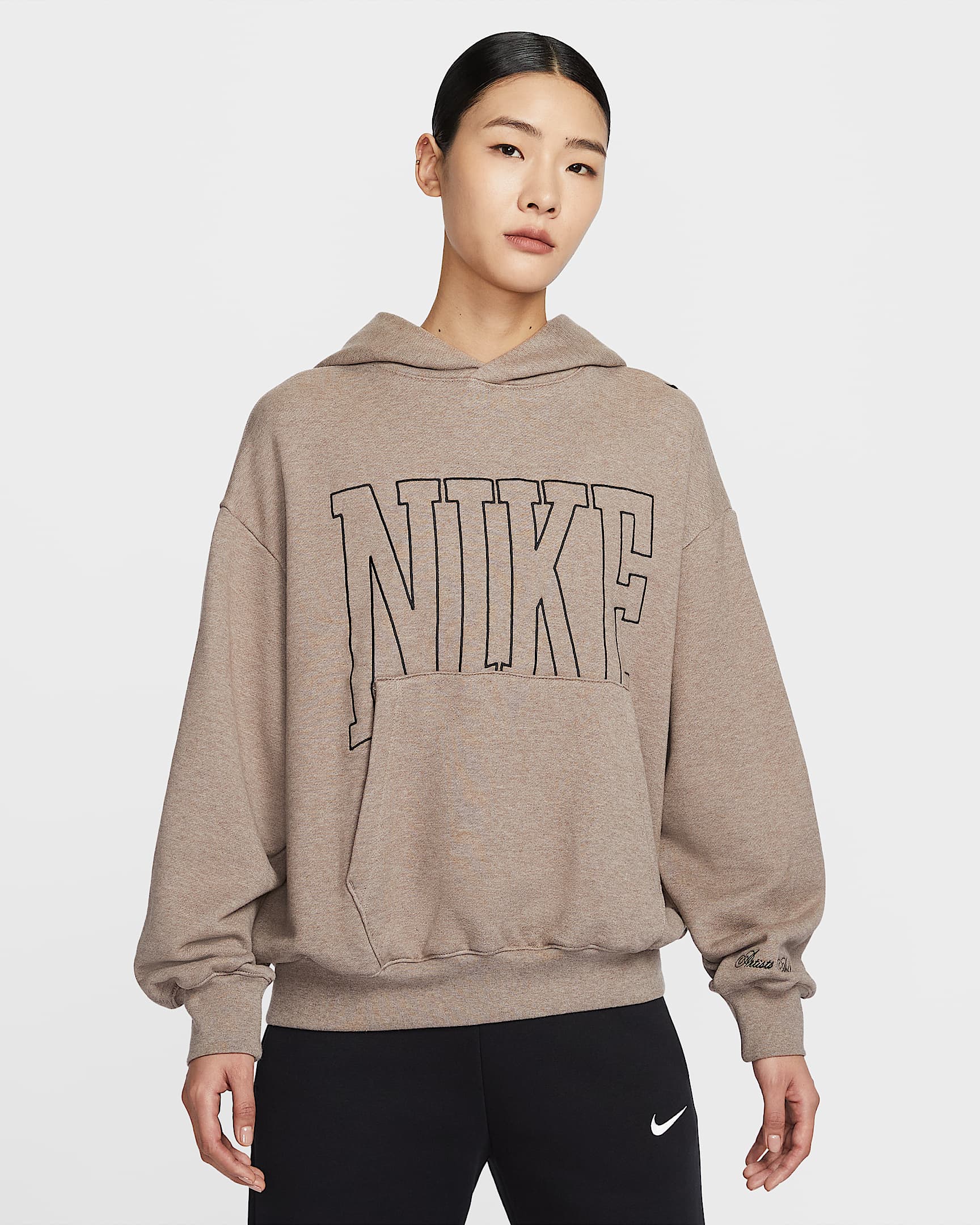 Nike Sportswear 女子 Oversize 风法式毛圈套头连帽衫 - 貂棕/调色/黑