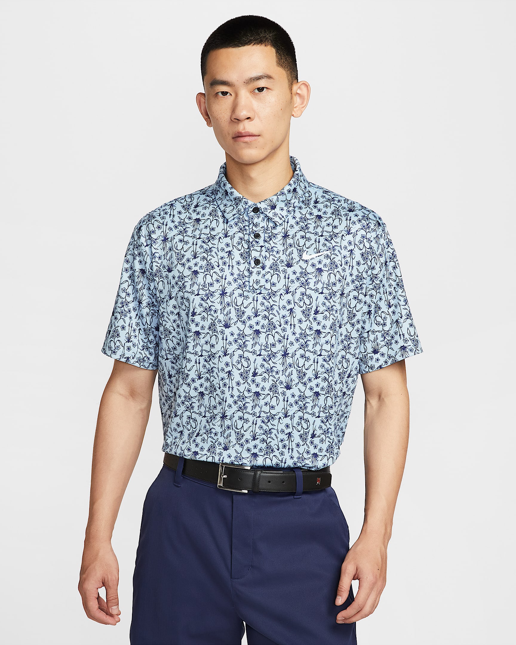 Nike Tour Dri-FIT 男子速干高尔夫翻领T恤 - 浅军械蓝/白色
