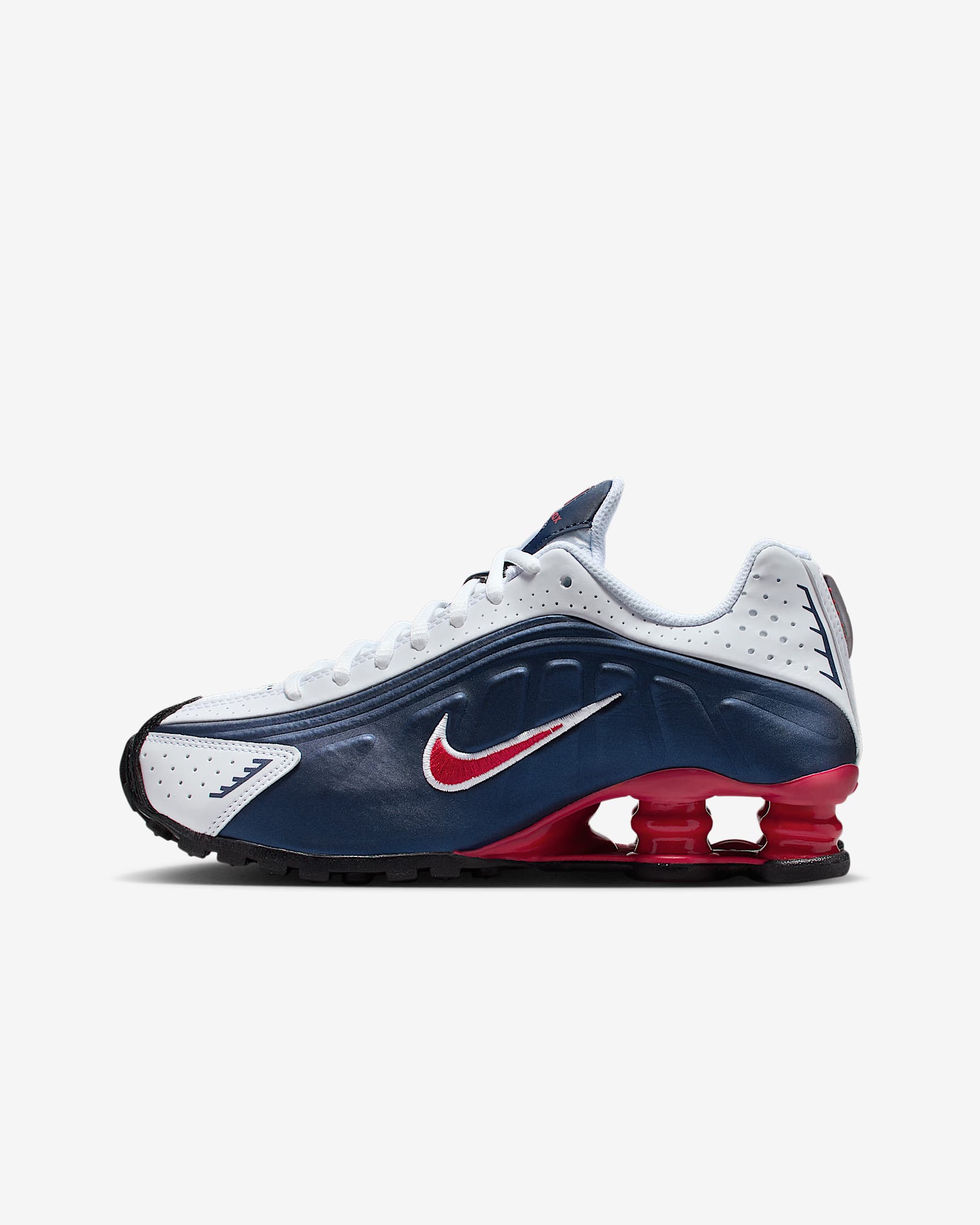 Nike Shox R4 大童气柱运动鞋 - 深藏青/白色/金属银/健身红