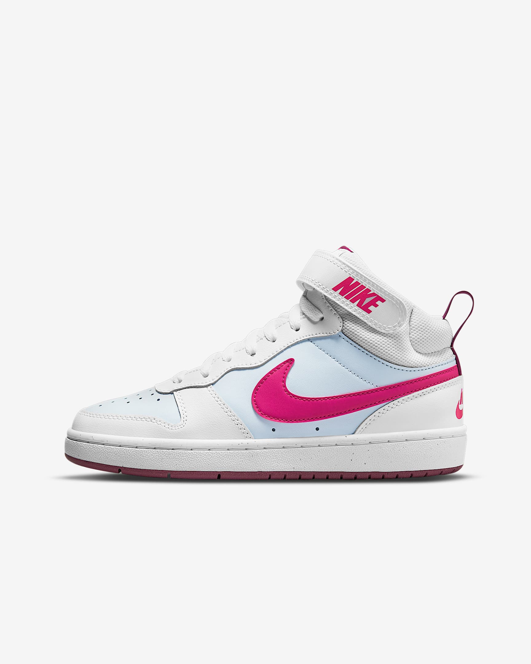 Nike Court Borough Mid 2 耐克酷菠萝大童运动鞋 - 白金色/白色/桑格里厄酒红/深粉
