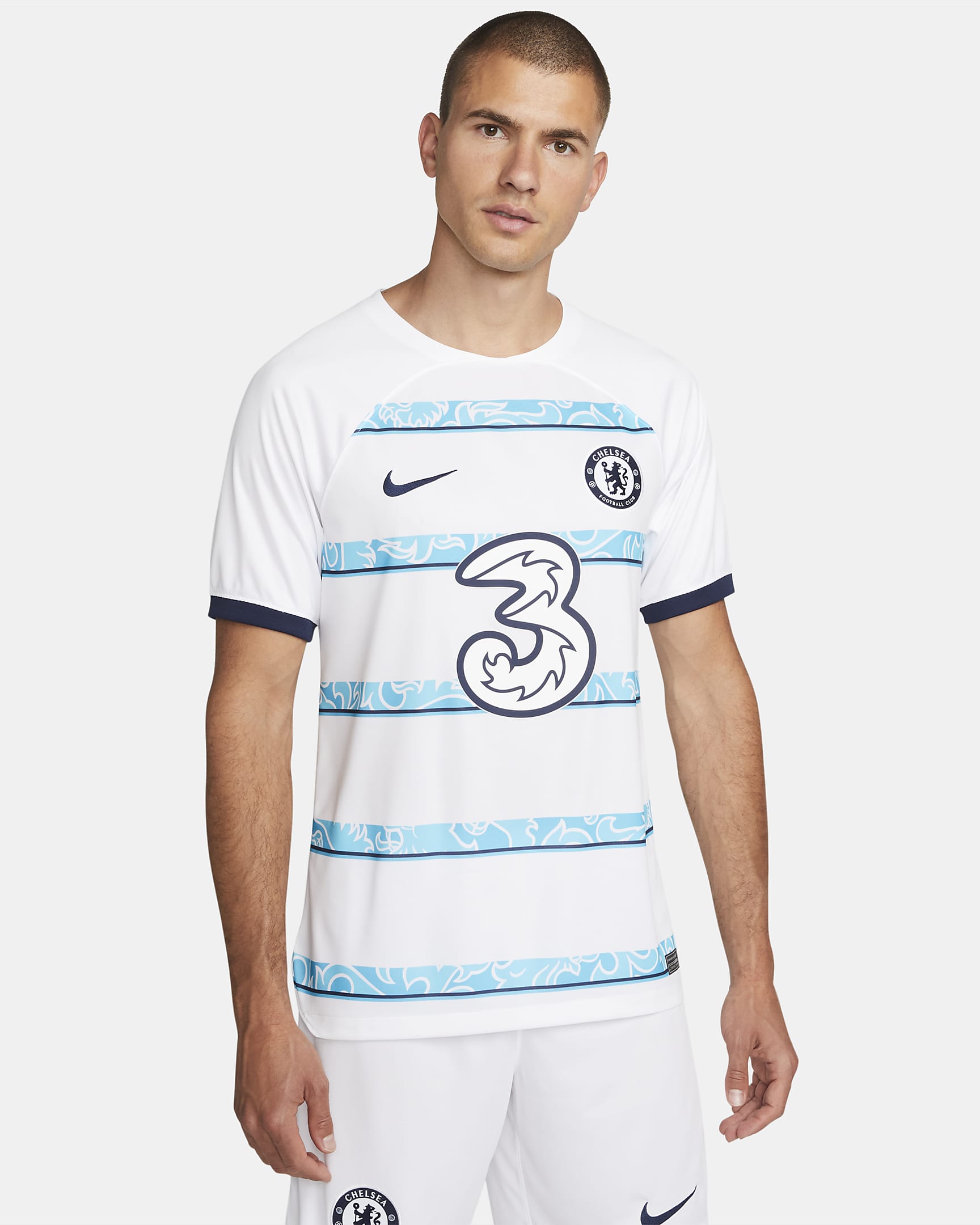 2022/23 赛季切尔西客场球迷版 Nike Dri-FIT 男子速干足球球衣 - 白色/大学深蓝