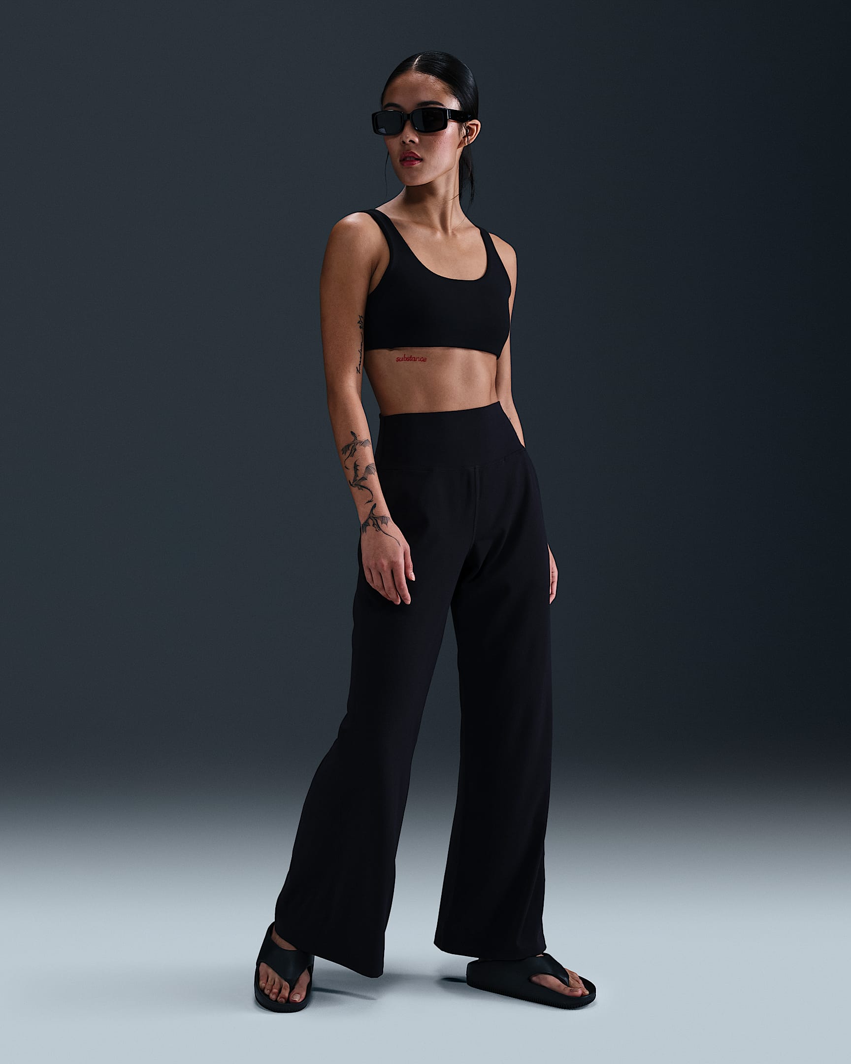 Nike Zenvy Dri-FIT 女子速干高腰阔腿长裤 - 黑/黑