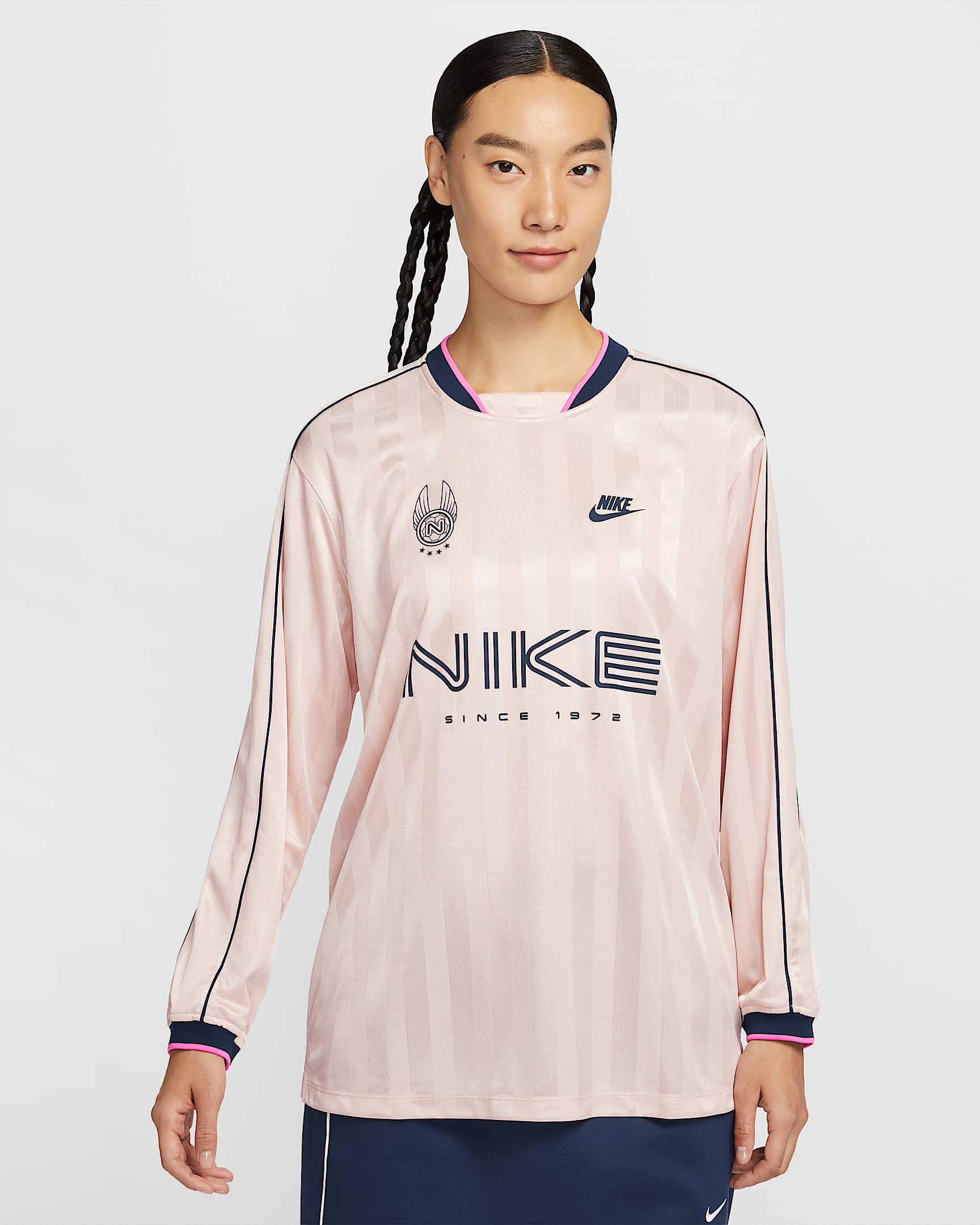 Nike Sportswear 女子长袖针织上衣 - 砂岩灰粉/深藏青