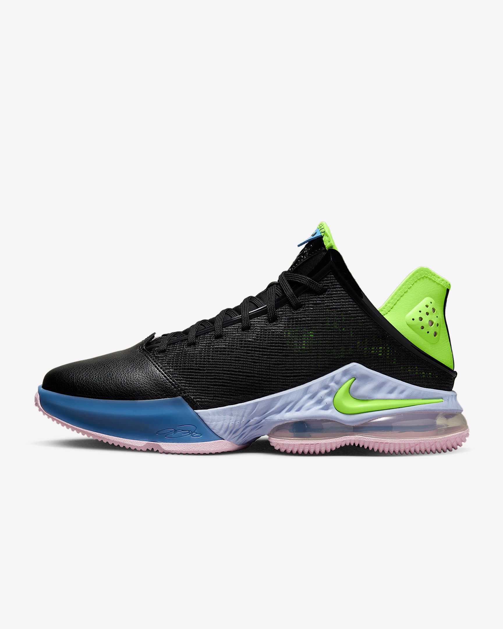 LeBron XIX Low EP 男/女詹姆斯19实战篮球鞋 - 黑/脉冲紫/泡沫粉/阴影绿