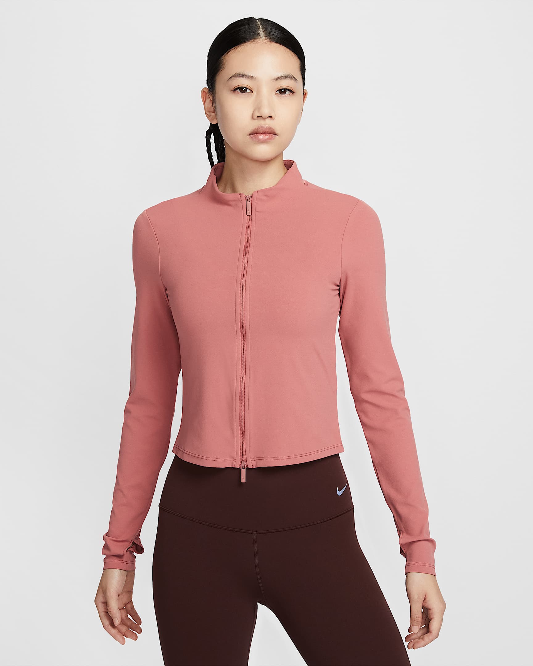Nike Zenvy Dri-FIT 女子速干全长拉链开襟长袖上衣 - 岩石粉/白色