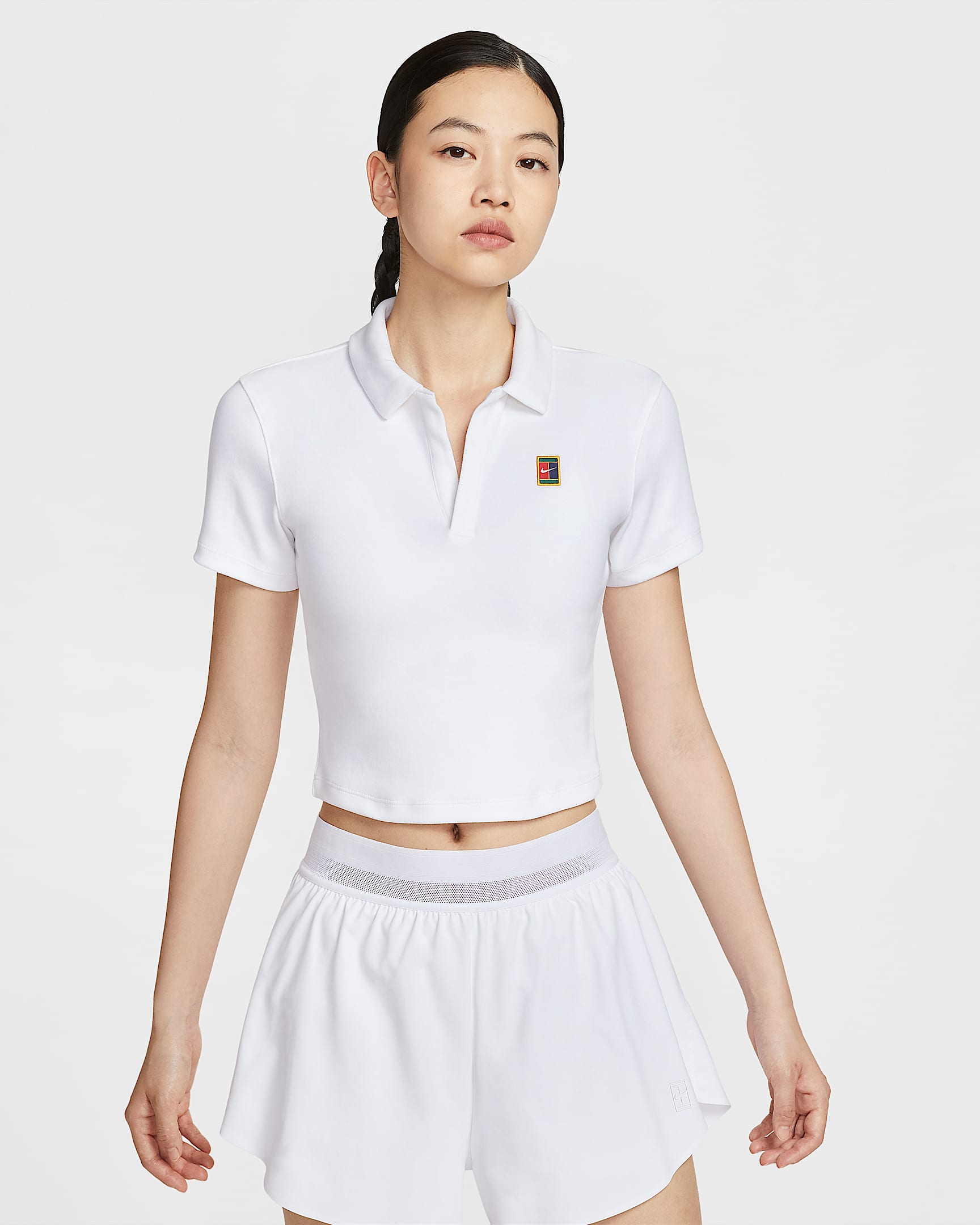 NikeCourt Heritage 女子短袖短款网球翻领T恤 - 白色
