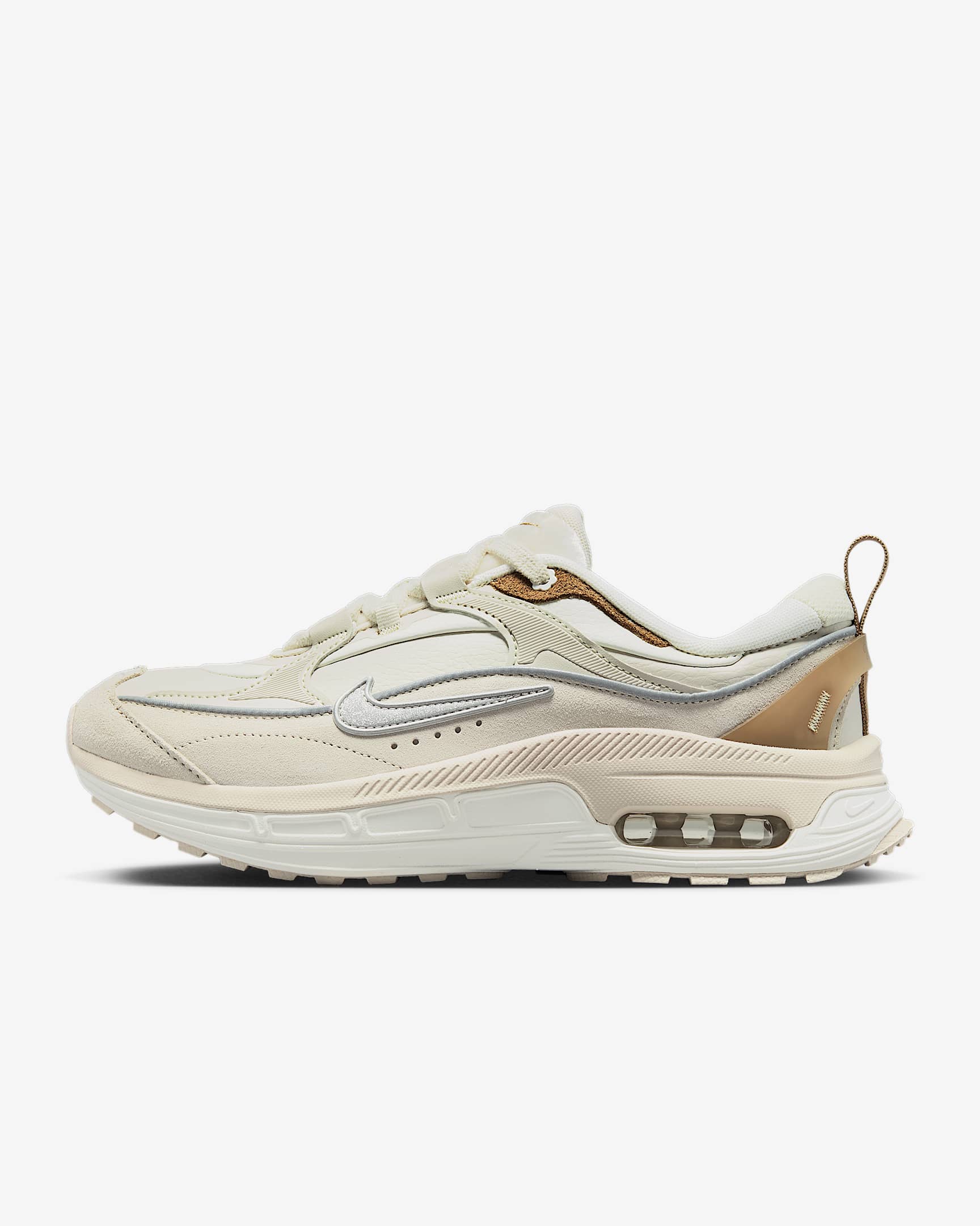 Nike Air Max Bliss 女子运动鞋毛绒细节老爹鞋 - 浅土褐/帆白/暗浮木棕/金属银