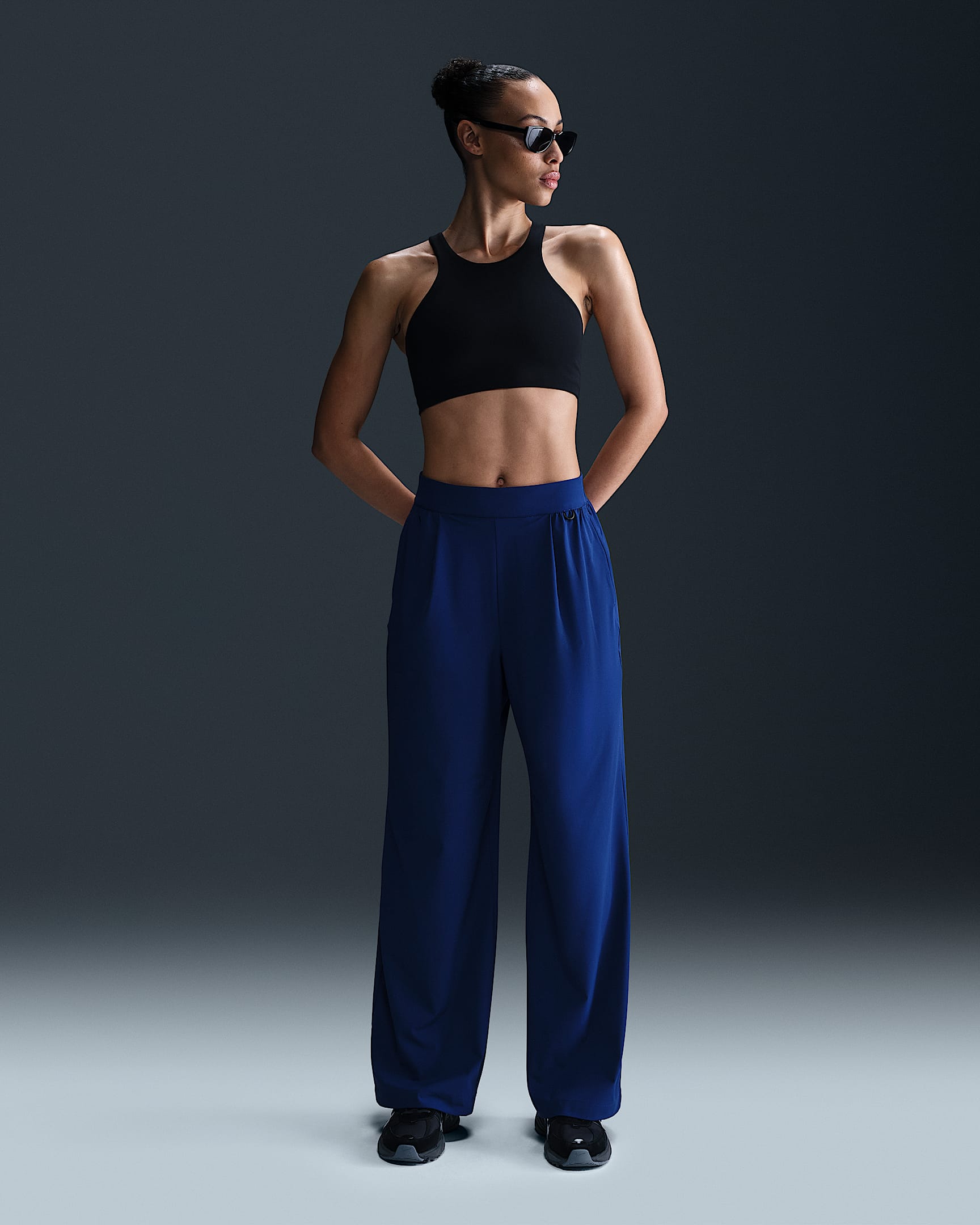 Nike 24.7 PerfectStretch Dri-FIT 女子速干高腰阔腿长裤 - 深宝蓝/空间蓝