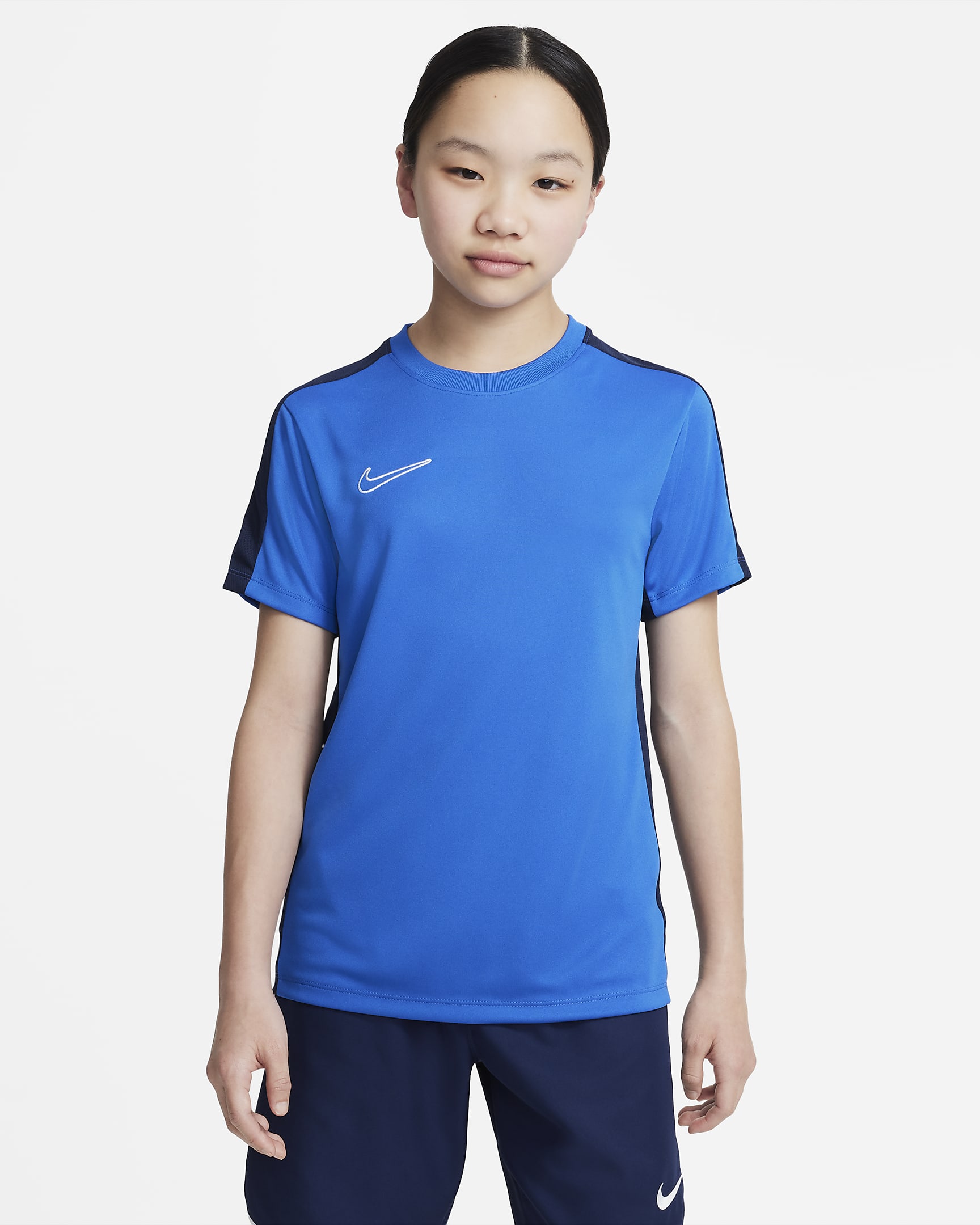 Nike Dri-FIT Academy 大童速干短袖足球上衣 - 宝蓝/黑曜石色/白色