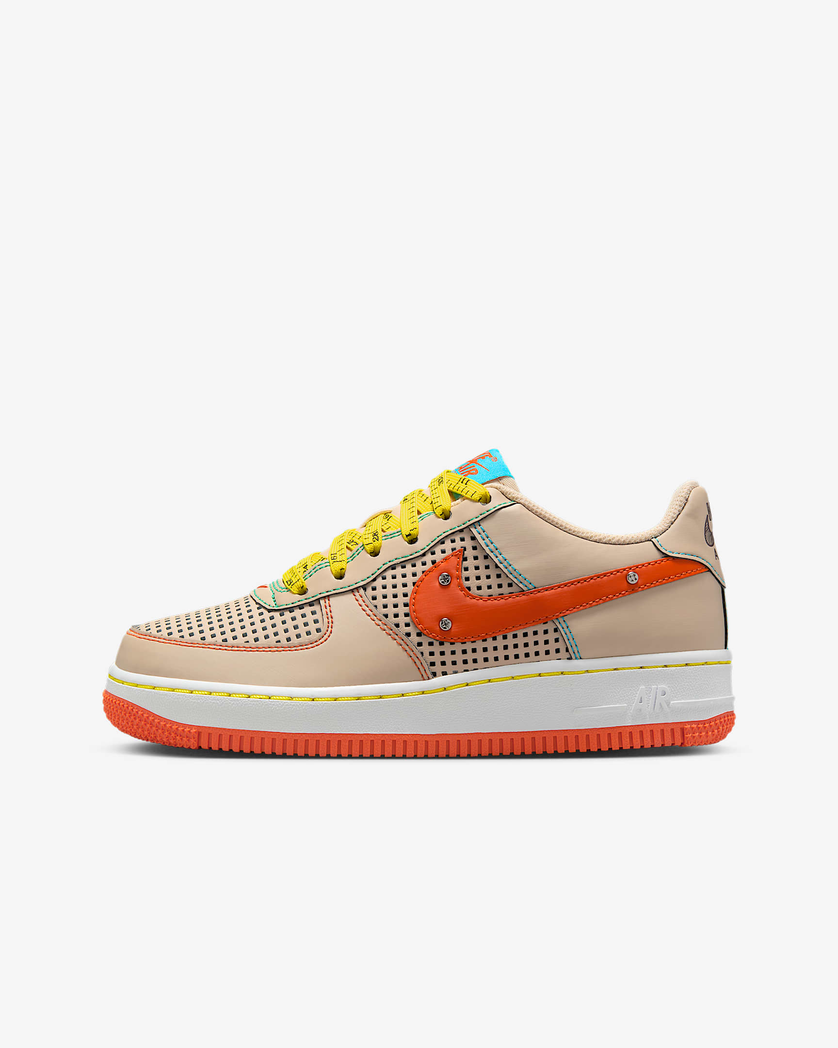 Nike Air Force 1 LE 大童空军一号运动鞋 - 沙堆白/幻影灰白/巴洛克棕/安全橙