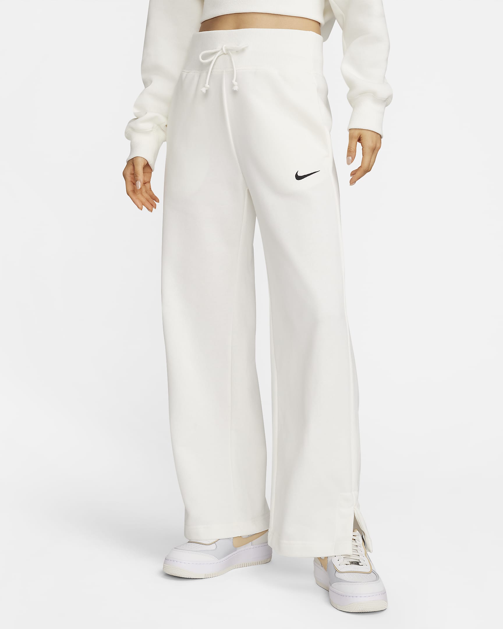 Nike Sportswear Phoenix Fleece 女子高腰法式毛圈阔腿运动裤 - 帆白/黑