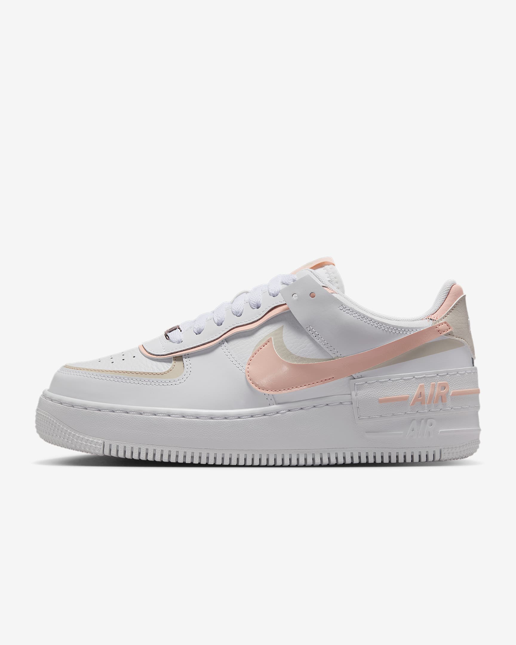 Nike Air Force 1 Shadow 女子空军一号厚底运动鞋轻盈板鞋 - 白色/浅土褐/白色/水洗珊瑚红