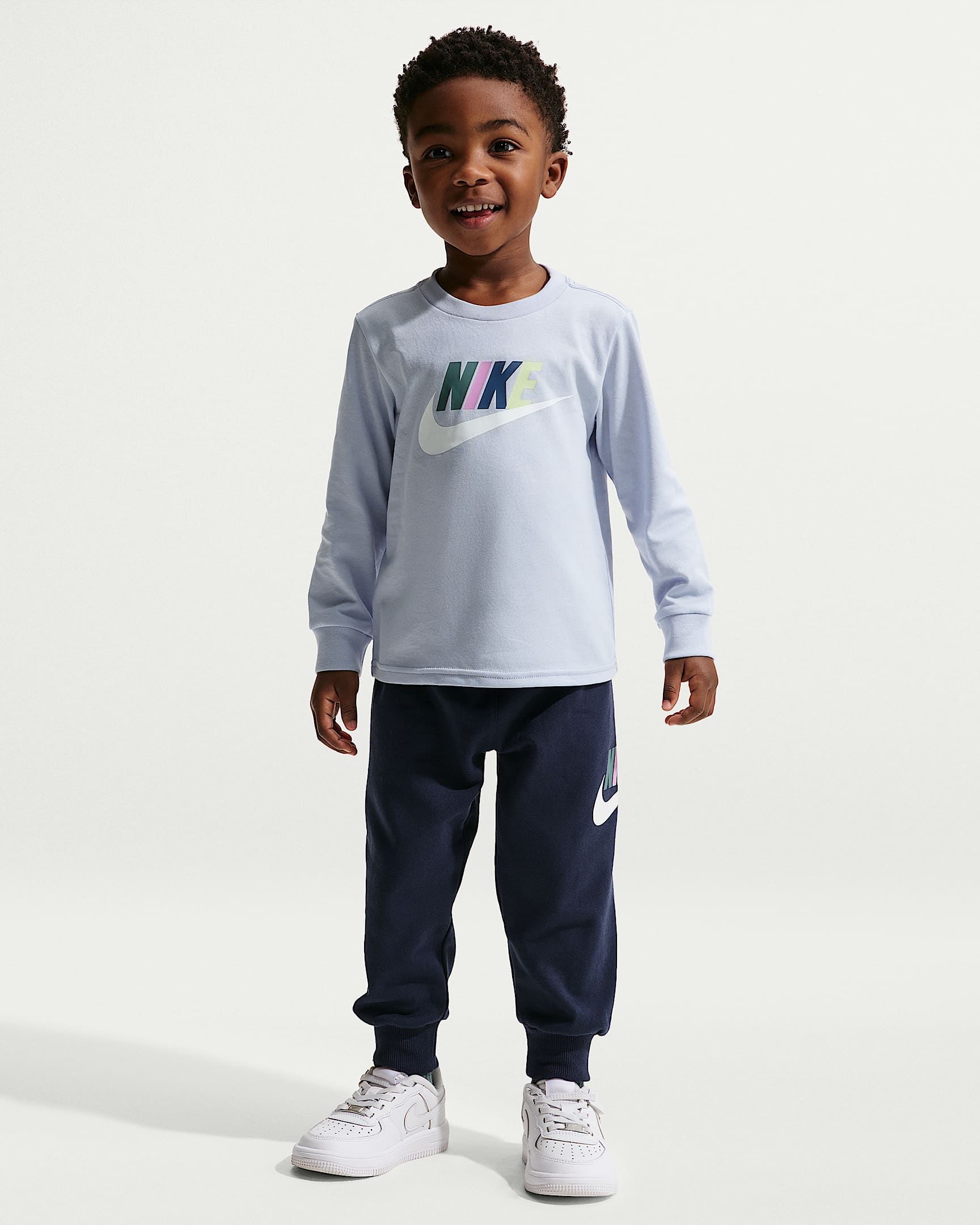 Nike 婴童长袖T恤和法式毛圈长裤套装 - 深藏青/多色/浅蓝/白色